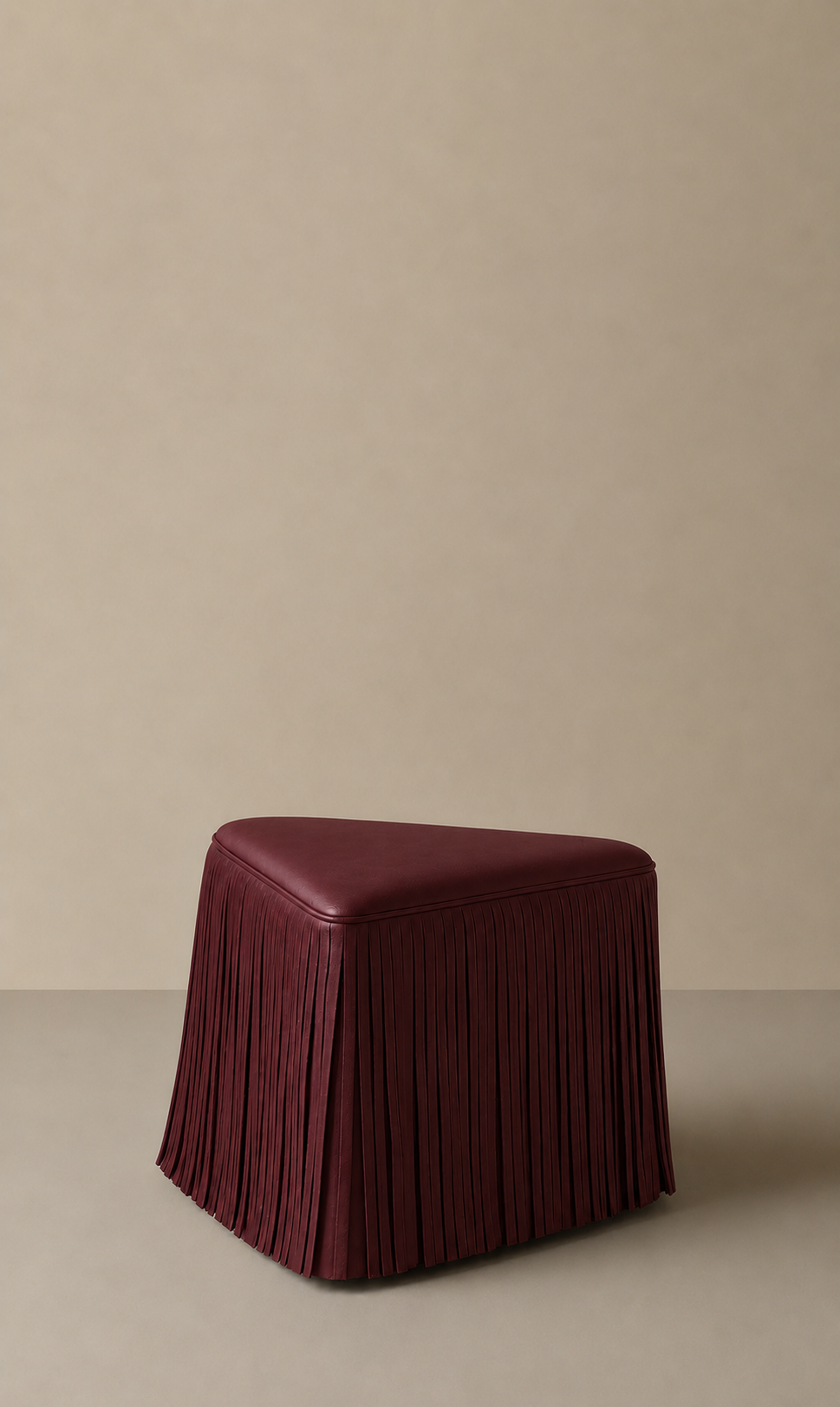 Aiza Fringe Leather Ottoman - Bordeaux