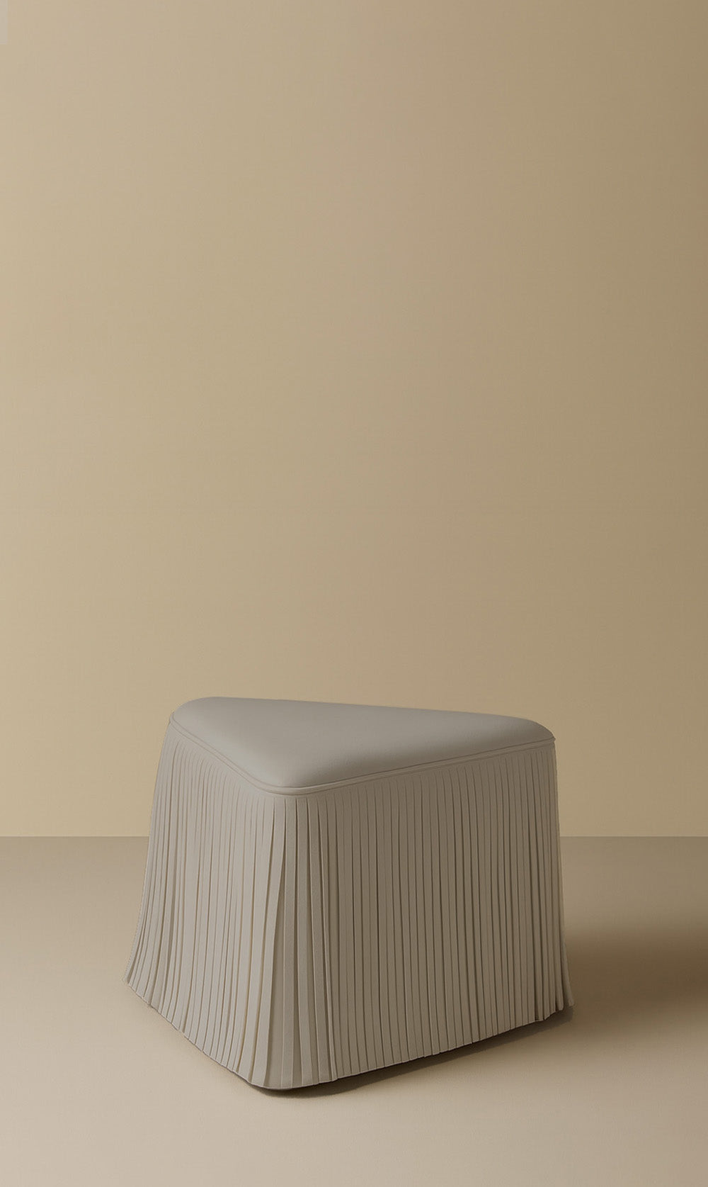 Aiza Fringe Leather Ottoman - Stone