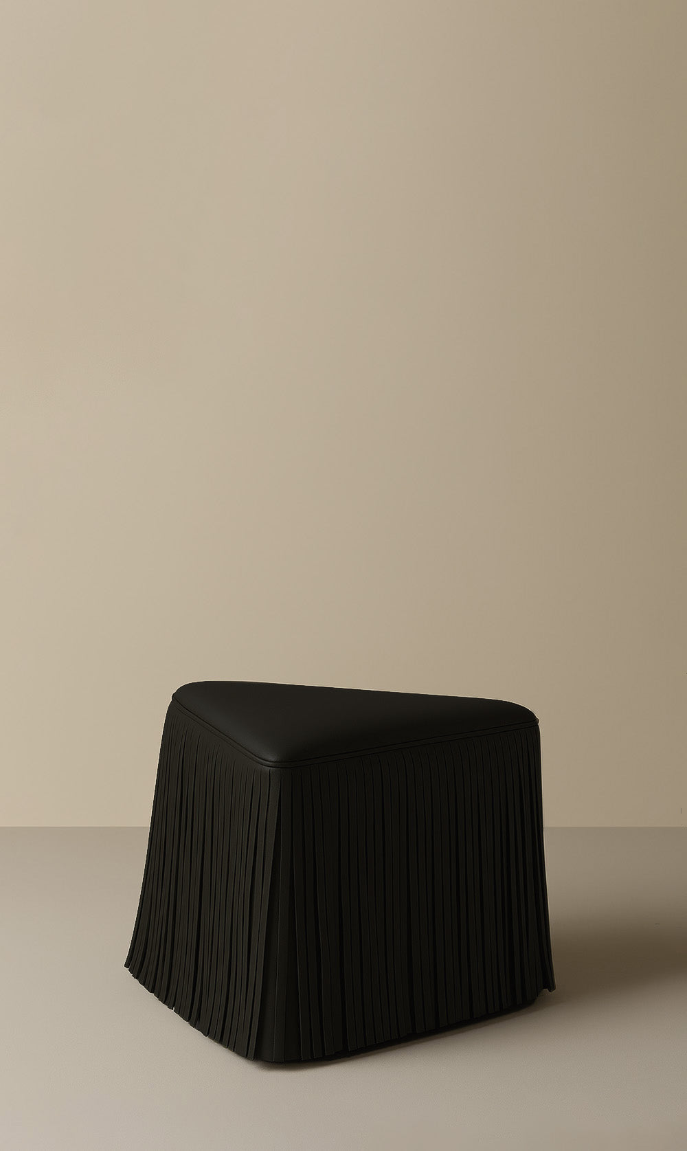 Aiza Fringe Leather Ottoman - Black