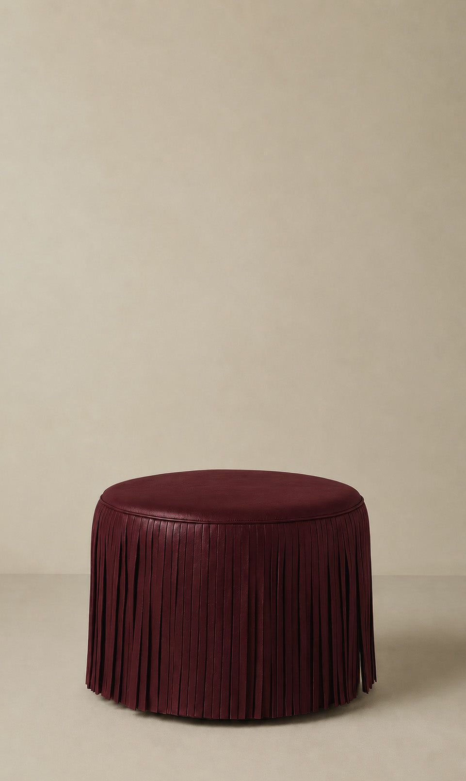 Kora Fringe Leather Ottoman - Bordeaux