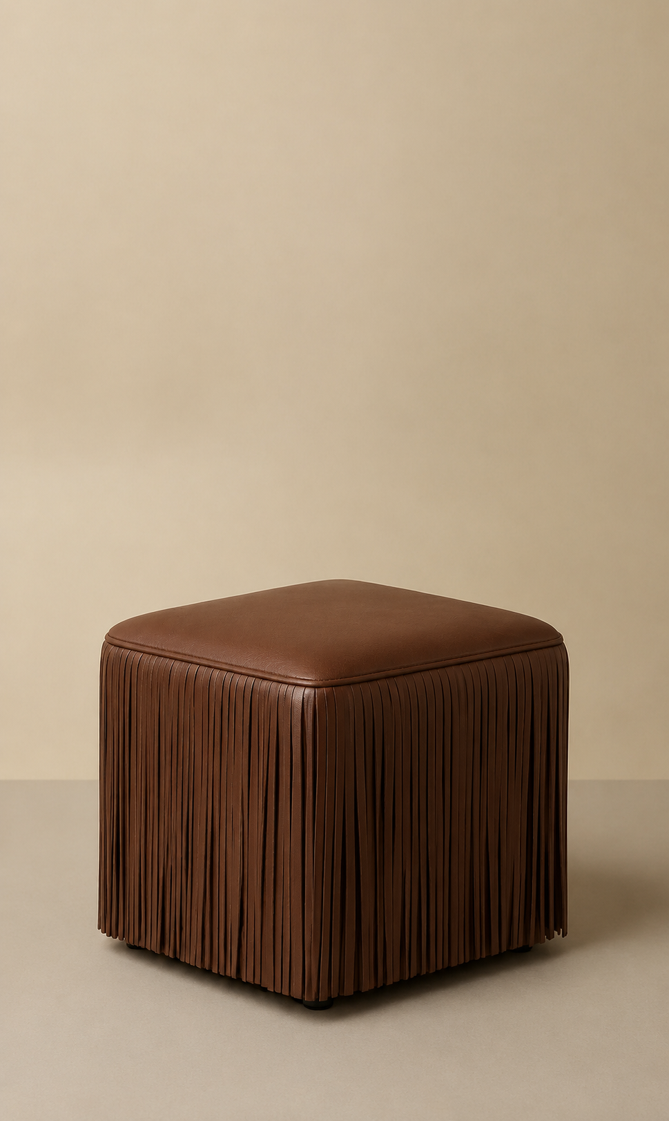 Ina Fringe Leather Ottoman - Brown