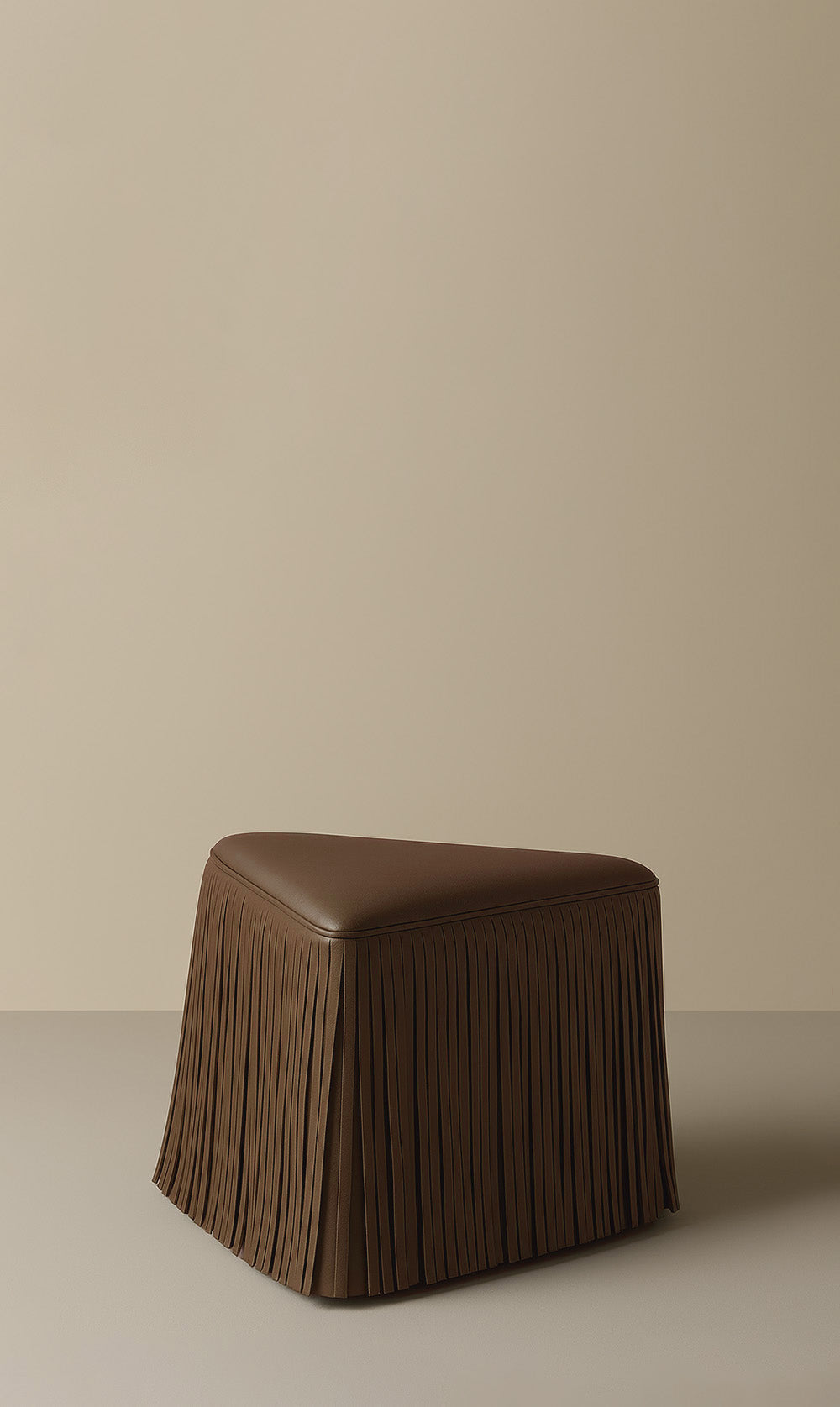 Aiza Fringe Leather Ottoman - Camel