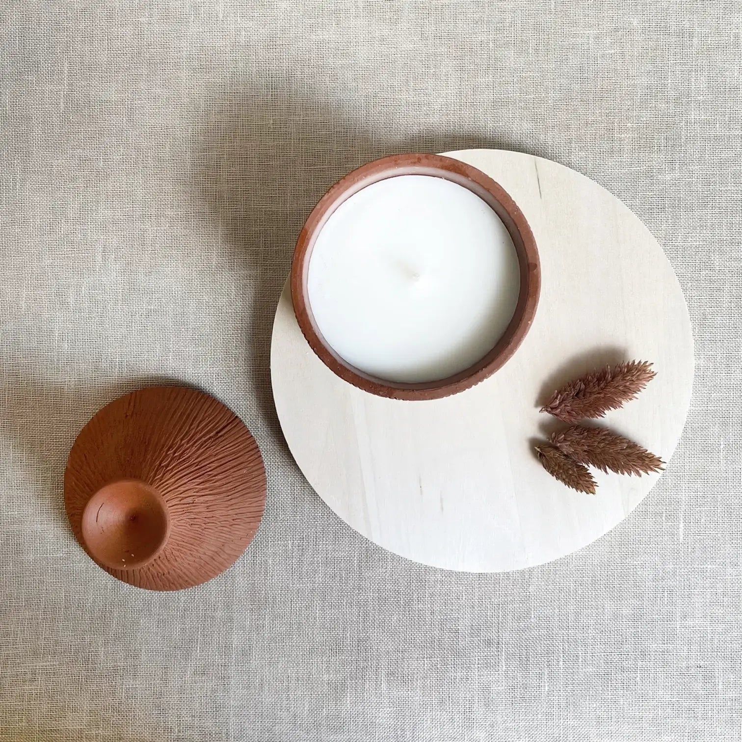 Dounia home Candle in terracotta made of clay, Model: marrakech, Top Shot View 