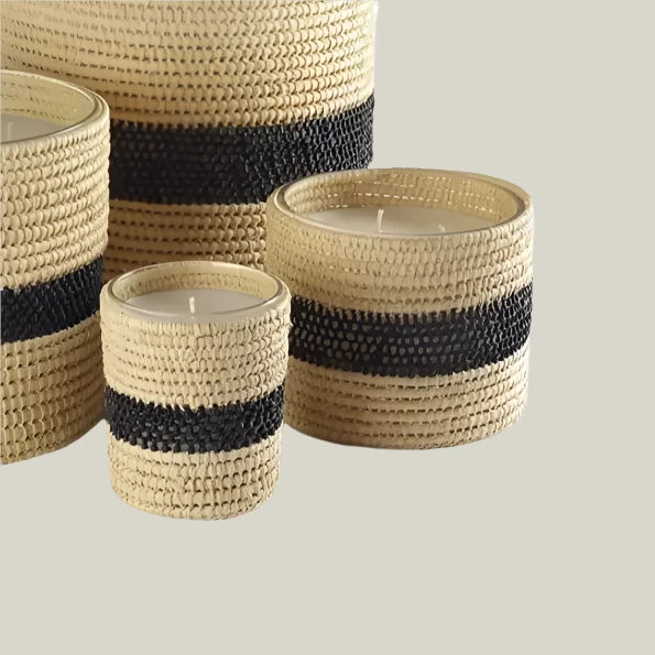 Dounia home Candle in made of Raffia, Close Up VIew