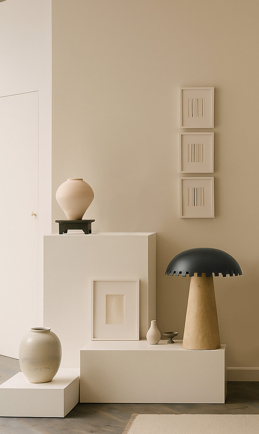 Checkered Table Lamp Travertine