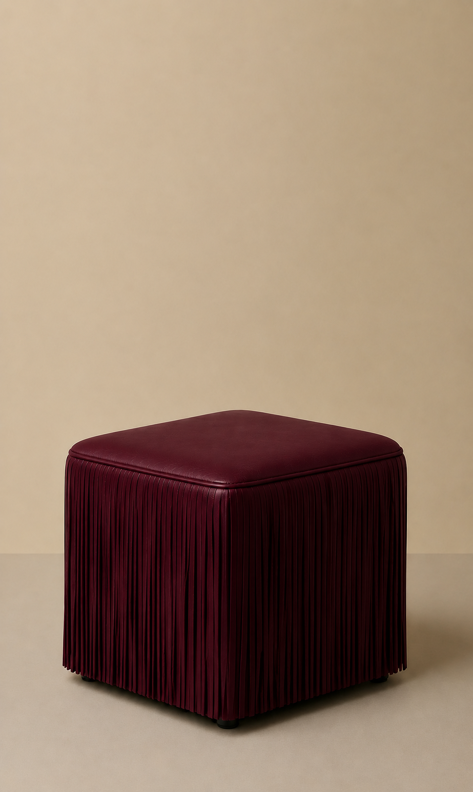 Ina Fringe Leather Ottoman - Bordeaux