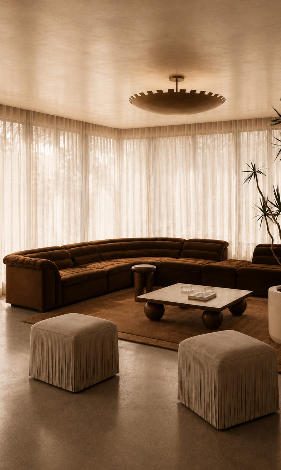 Ina Fringe Leather Ottoman - Stone