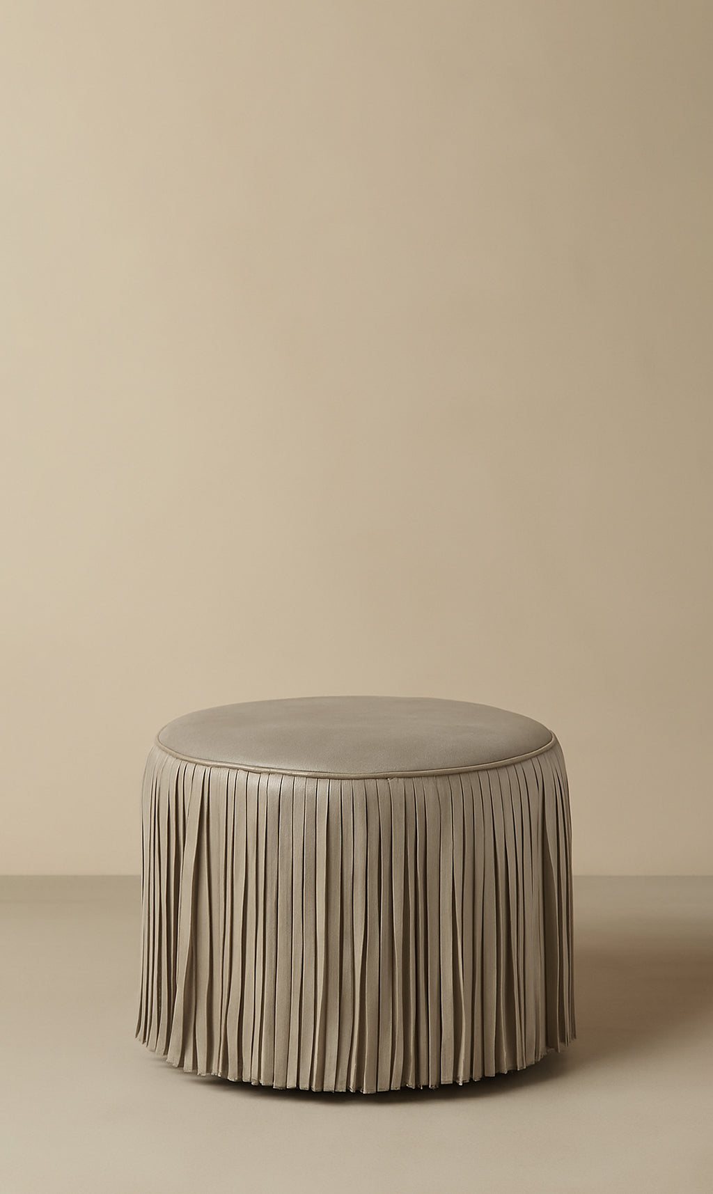Kora Fringe Leather Ottoman - Black