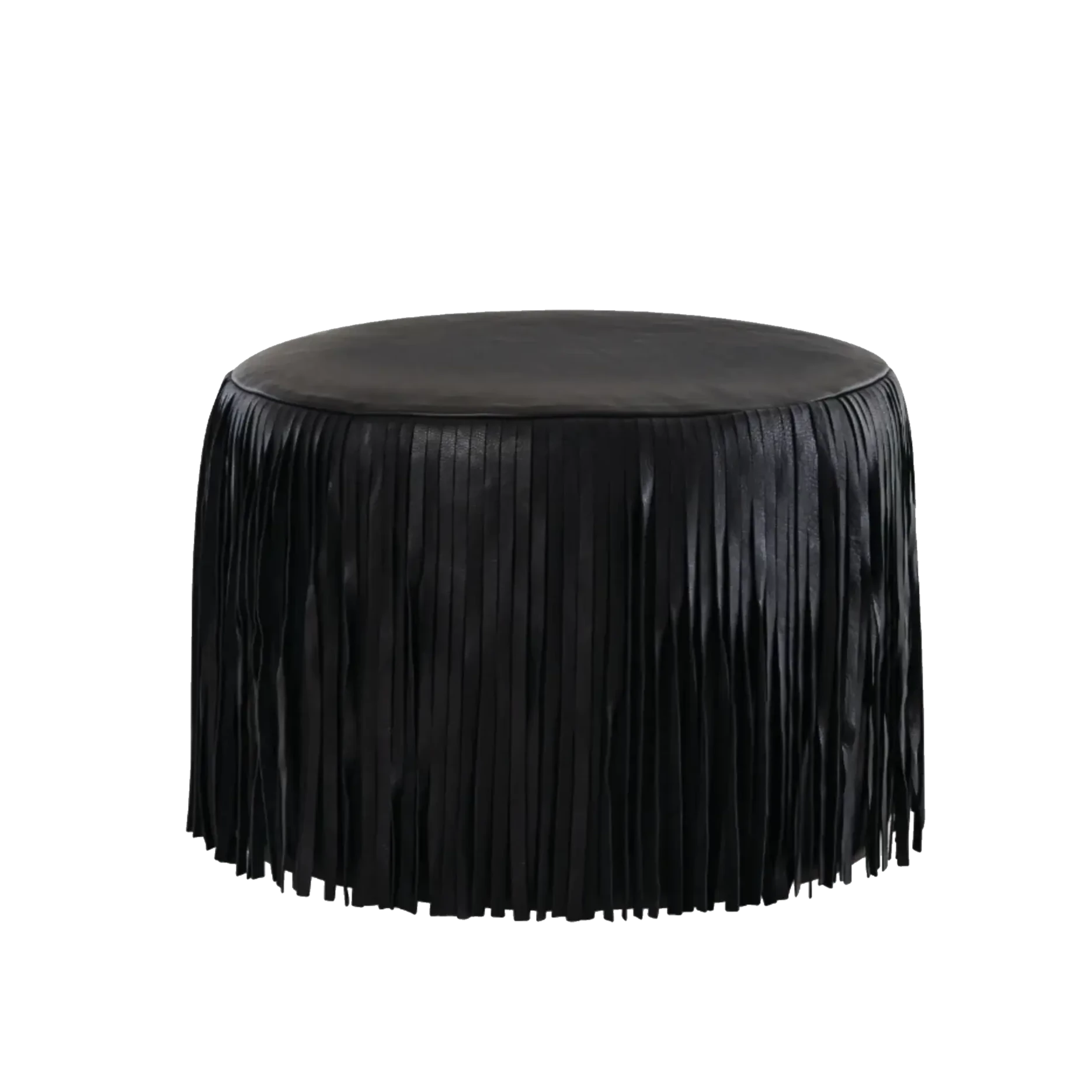 Kora Fringe Leather Ottoman Black