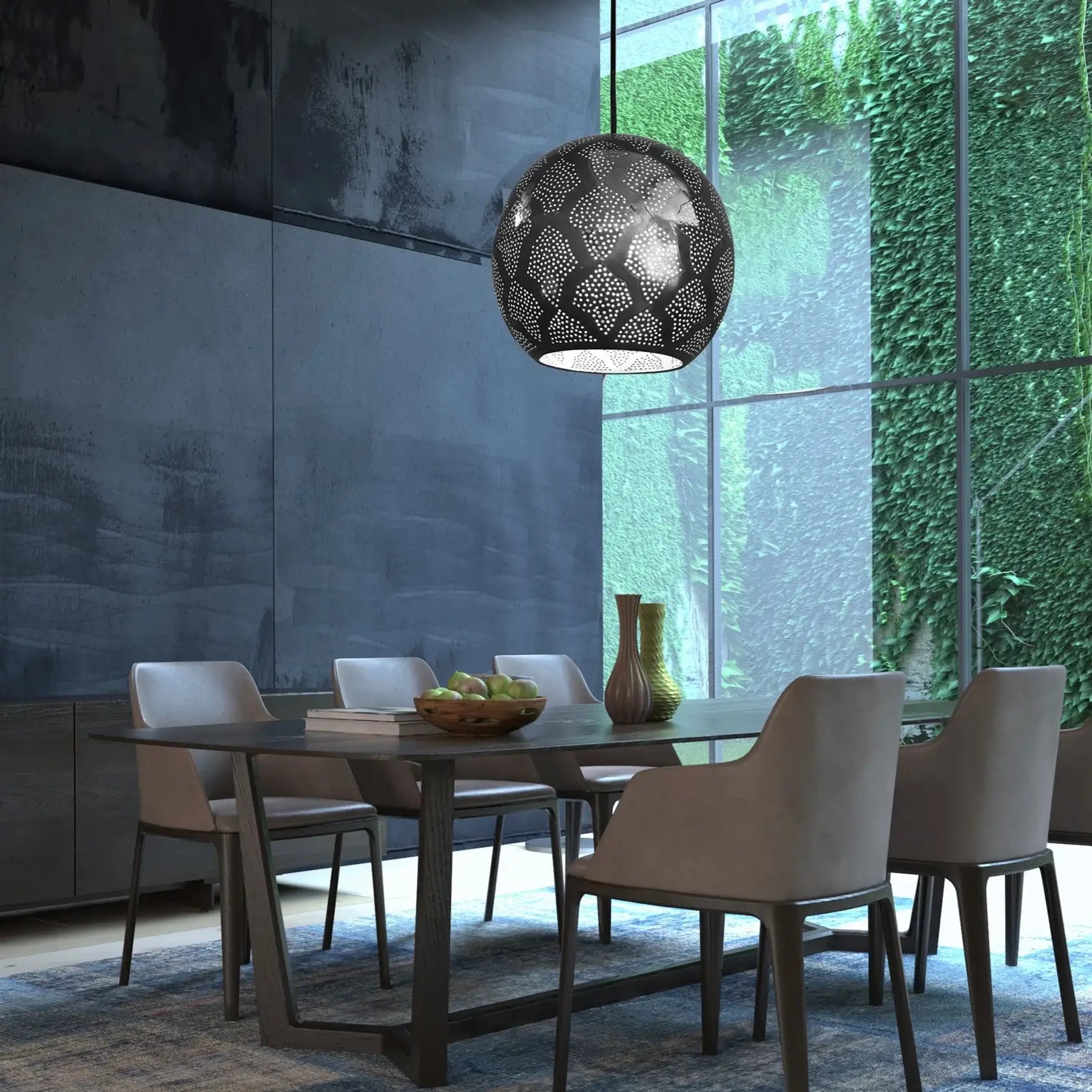 Dounia home Pendant light in black  made of Metal, used as a dining room lighting, Model: Warda