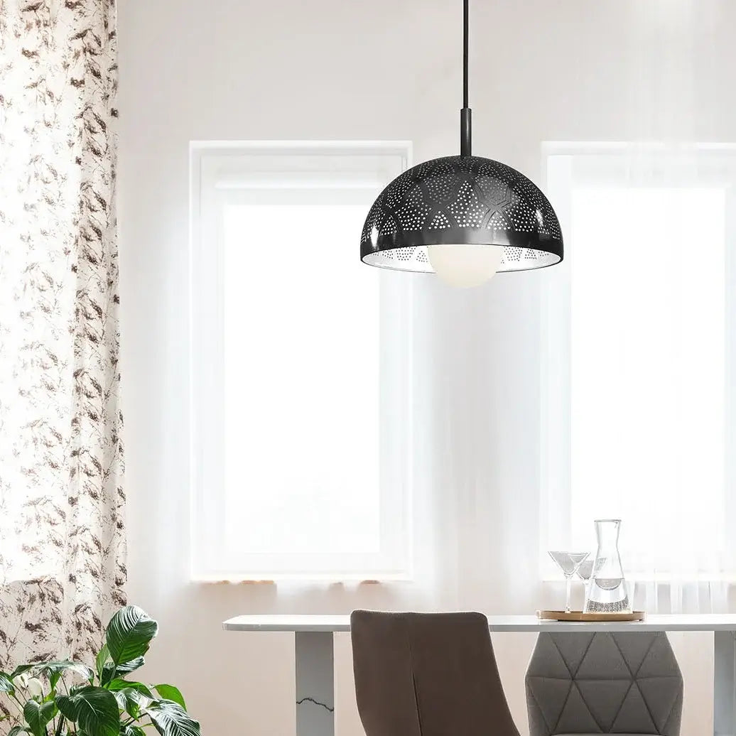 Dounia home Pendant light in black   made of Metal,  used as a living room lighting, Model: Zana Dome