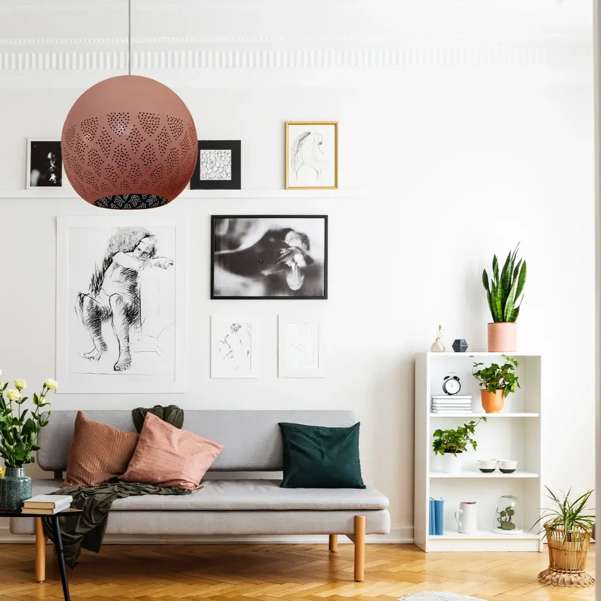 Dounia home Pendant light in Terracotta made of Metal, used as a living room lighting, Model: Nur reversed-color