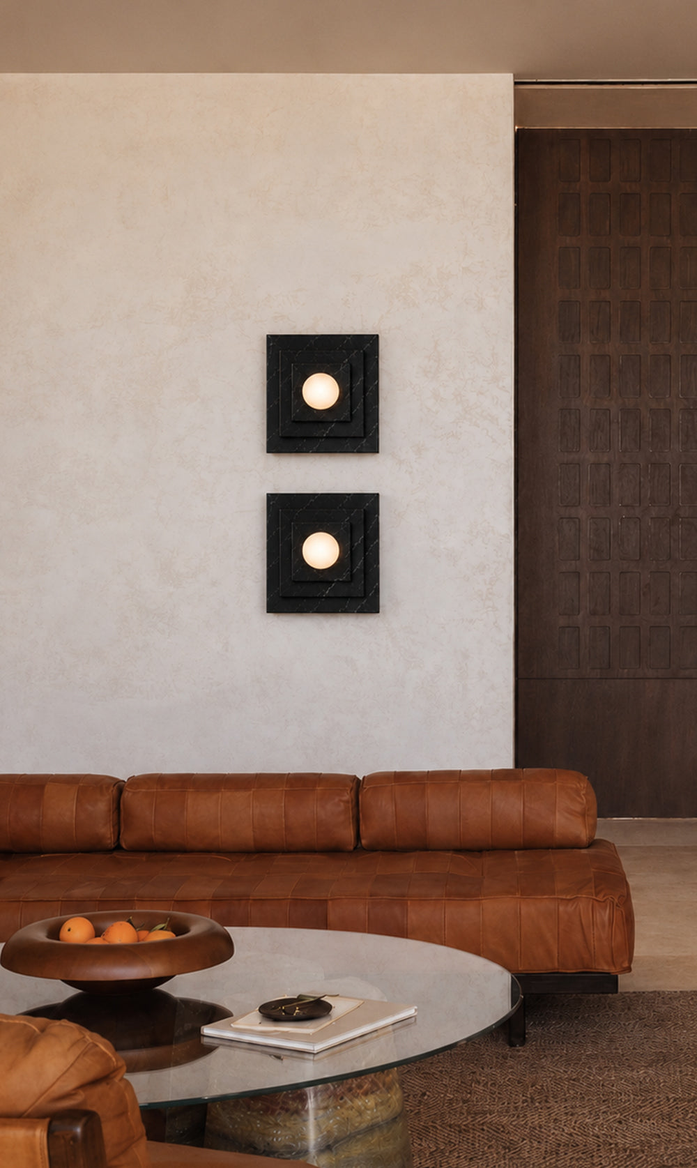 Ula Layered Marble Square Wall Sconce - Black