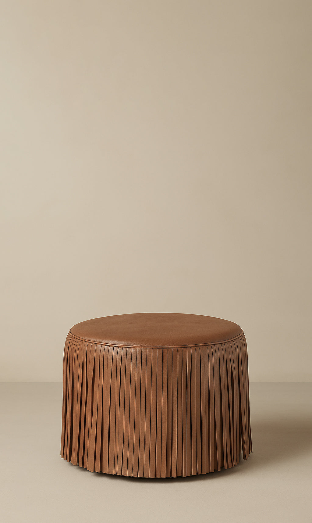 Kora Fringe Leather Ottoman - Black