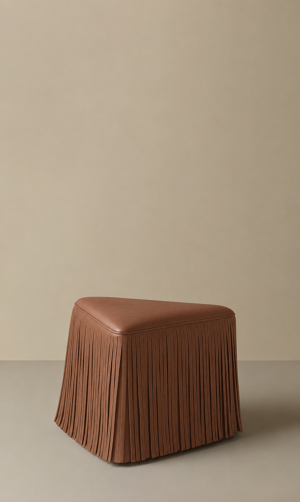 Aiza Fringe Leather Ottoman - Camel