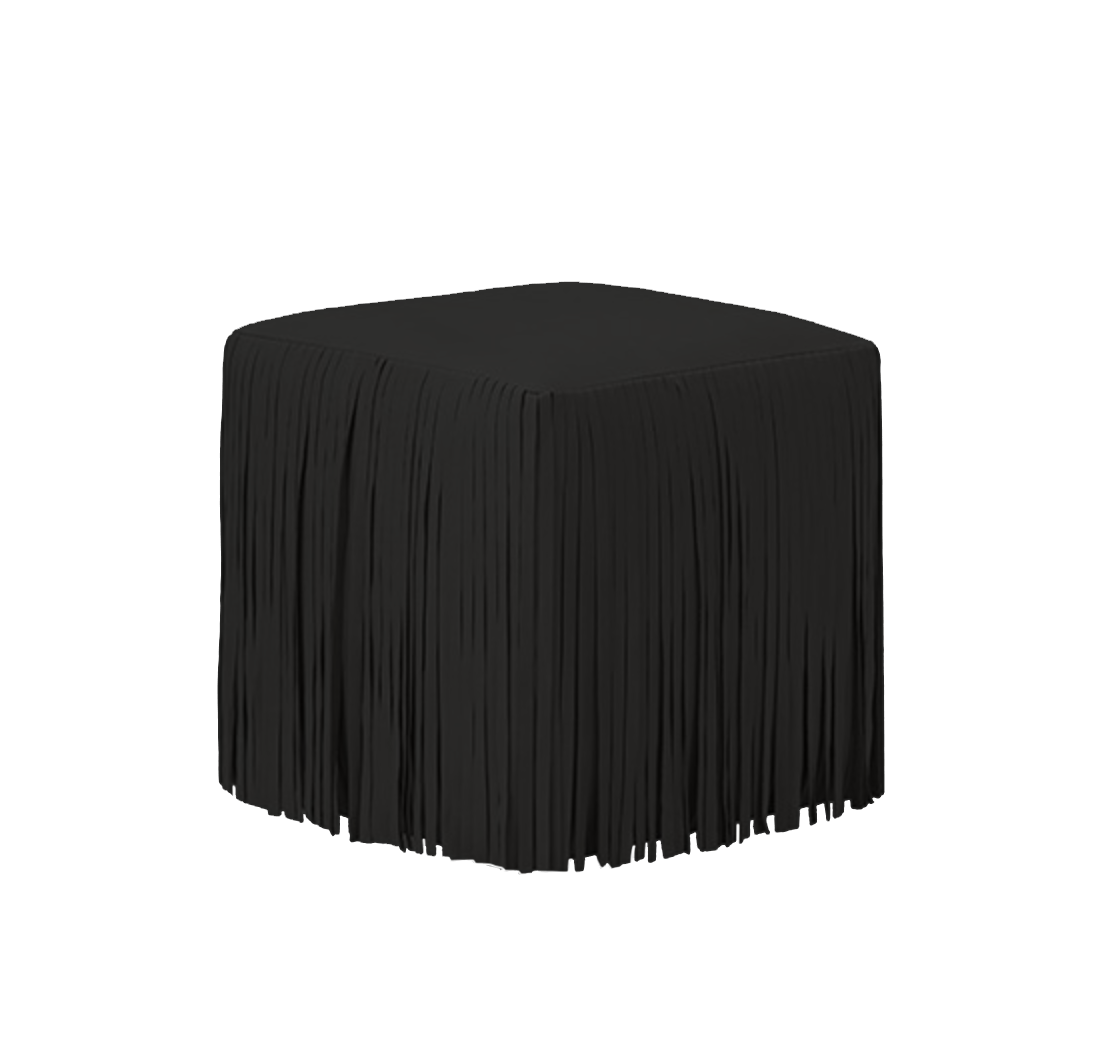 Ina Fringe Leather Ottoman - Black