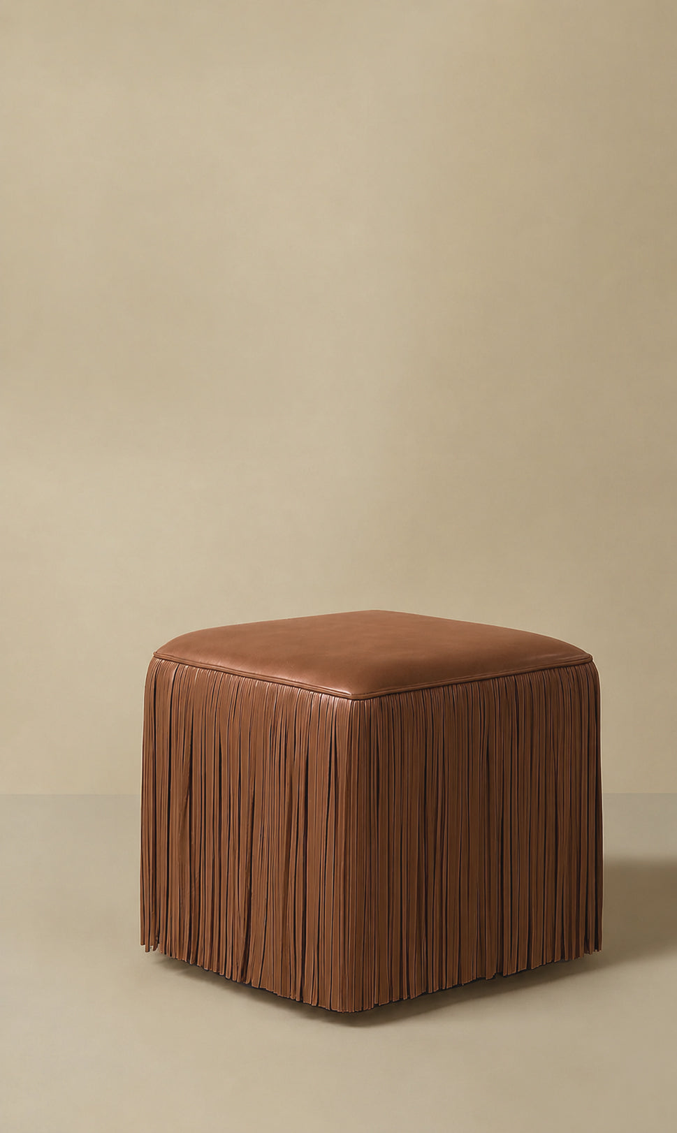 Ina Fringe Leather Ottoman - Brown