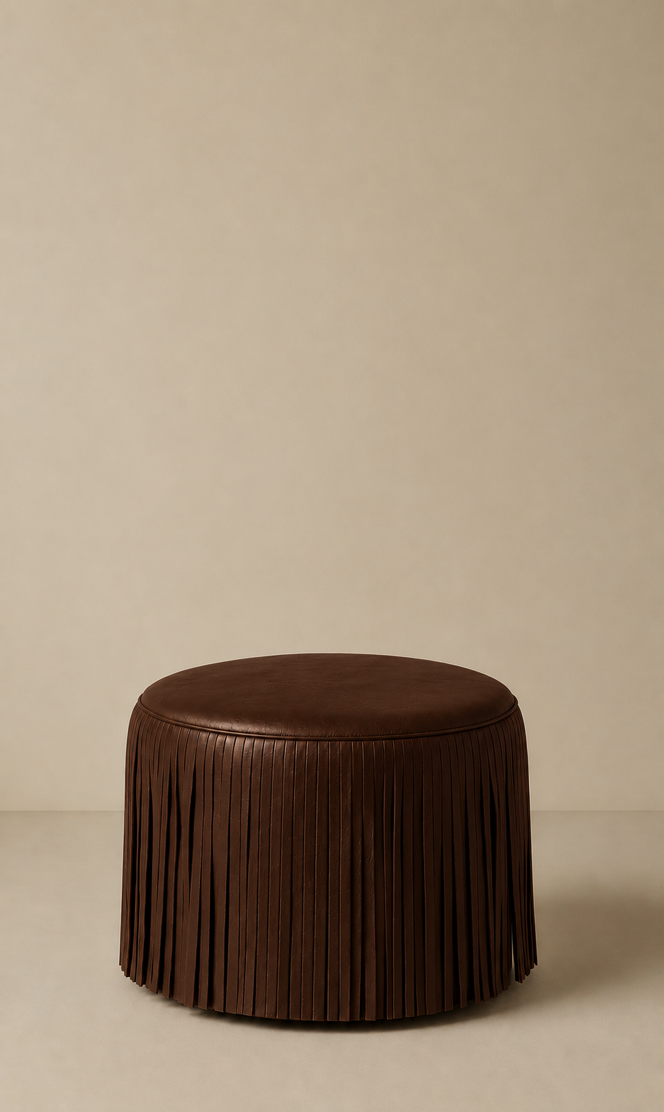 Kora Fringe Leather Ottoman - Brown