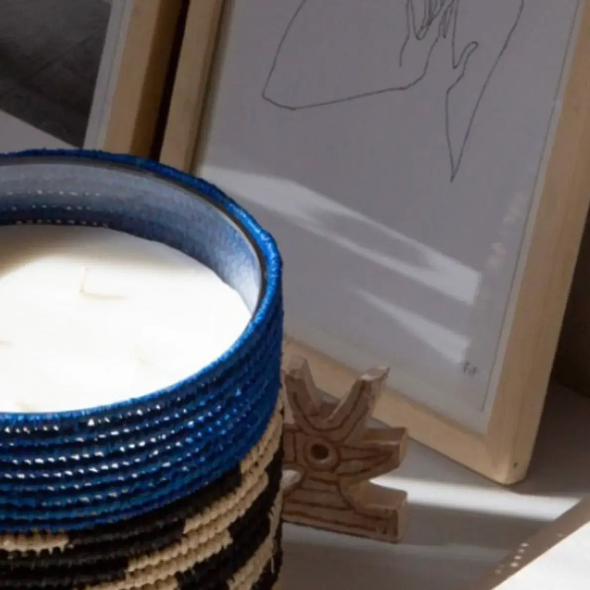 Dounia home Candle in  made of Raffia, Close Up View