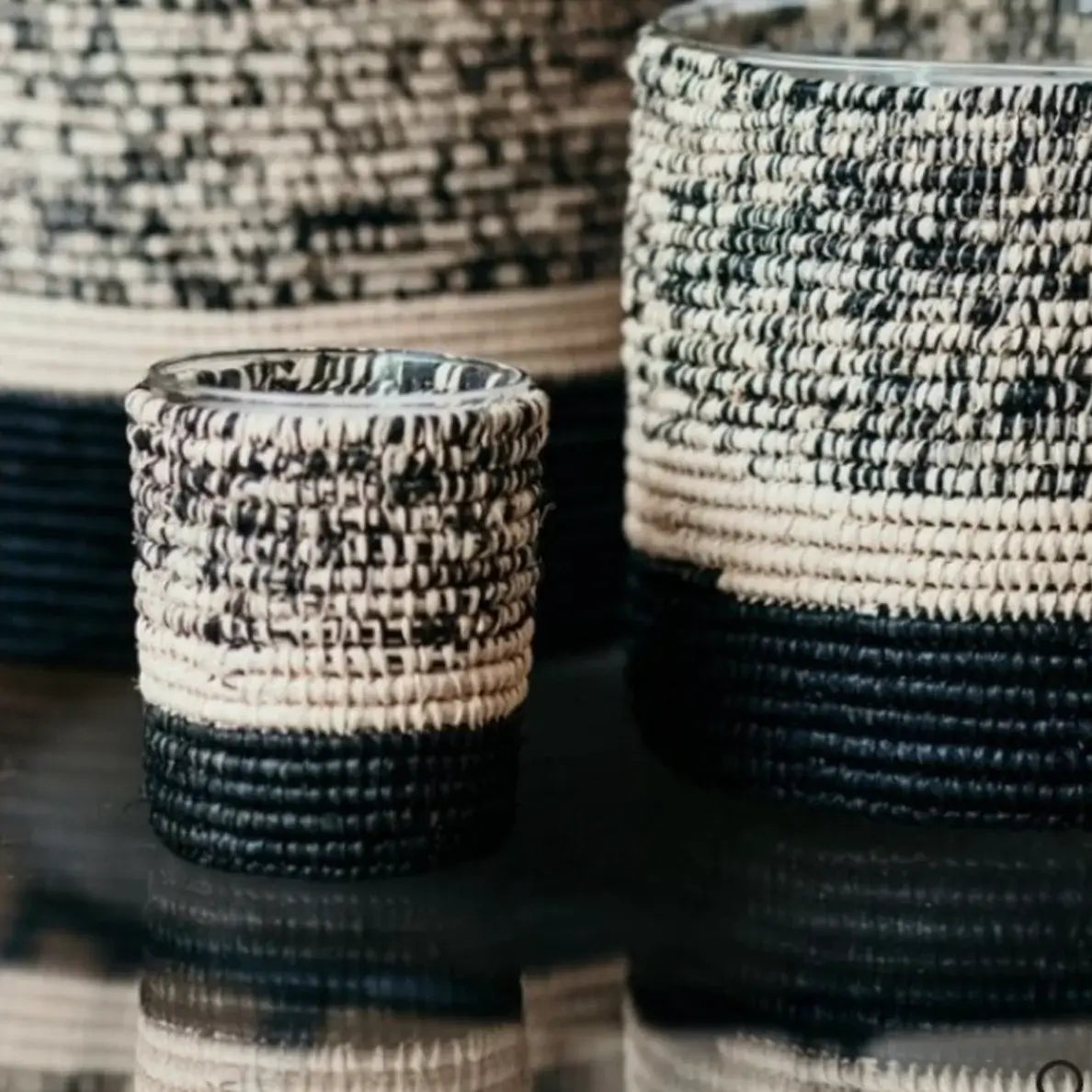 Dounia home Candle in  made of Raffia, Close Up VIew