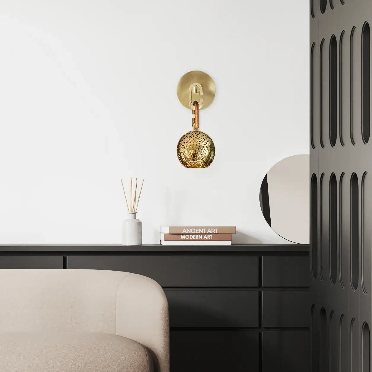 Dounia Home Chain Wall Sconce |  Polished Brass & Walnut Link