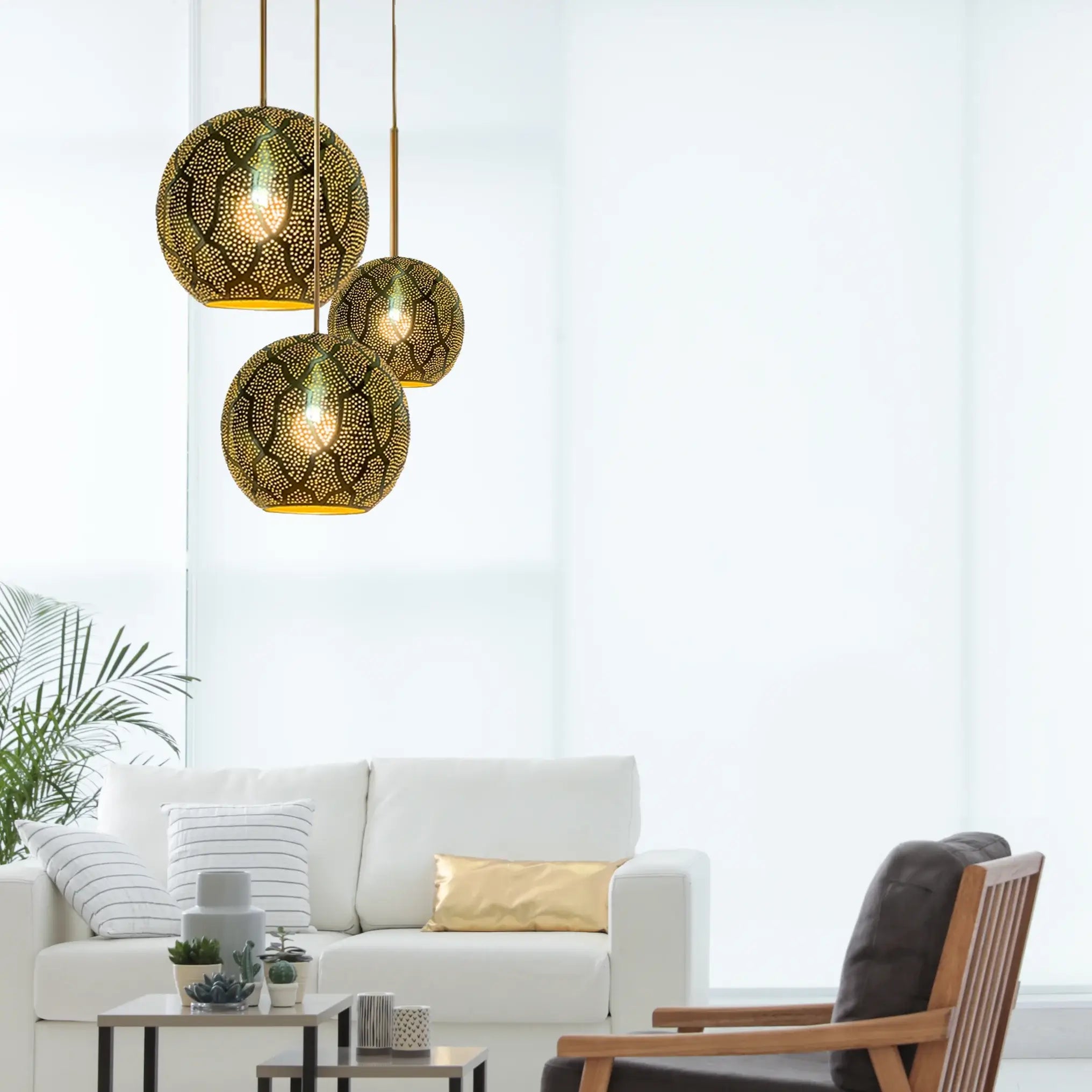Dounia home Chandelier in polished brass made of Metal, Model: Ari