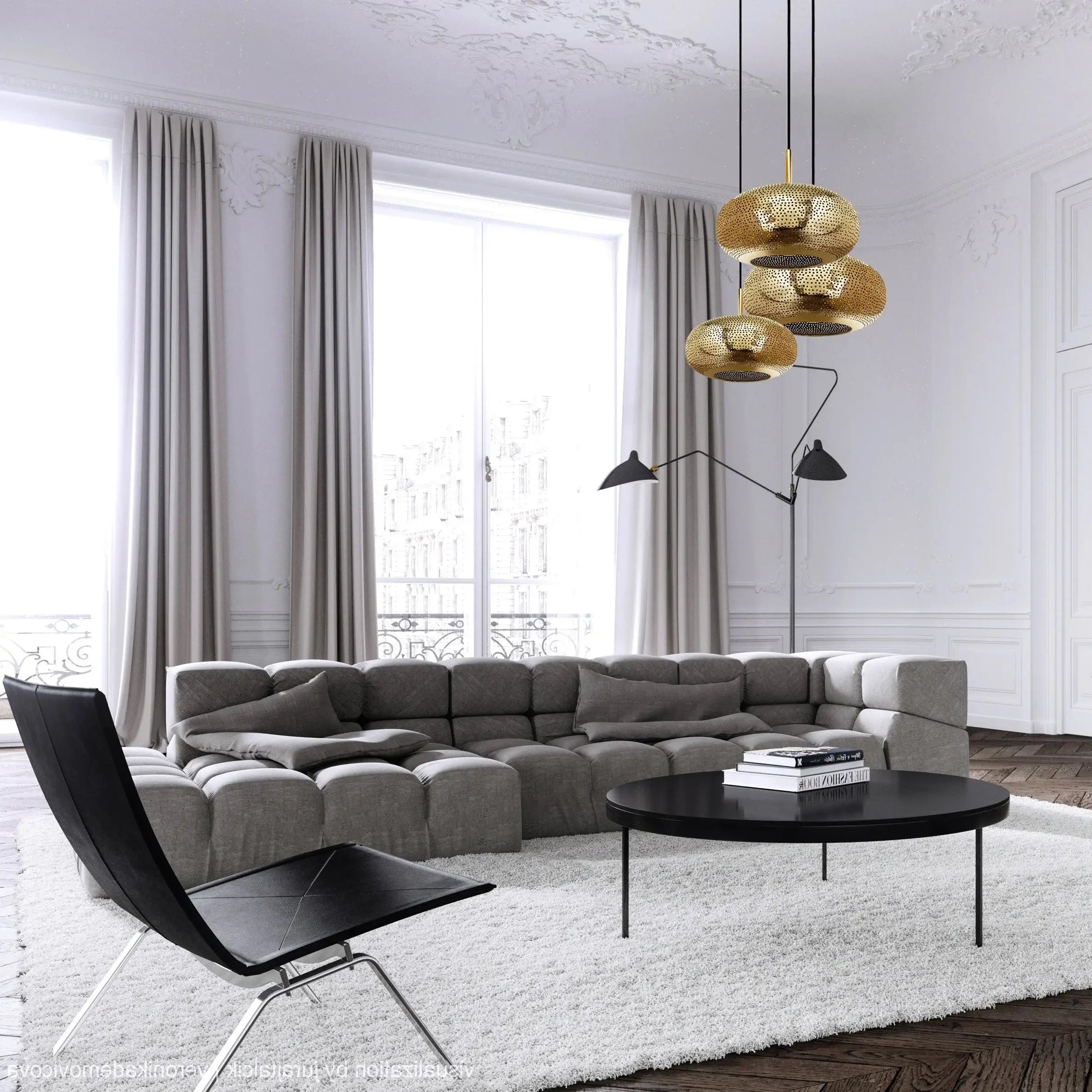 Dounia home chandelier in Polished brass made of Metal, used as a living room lighting, Model: Lila 3