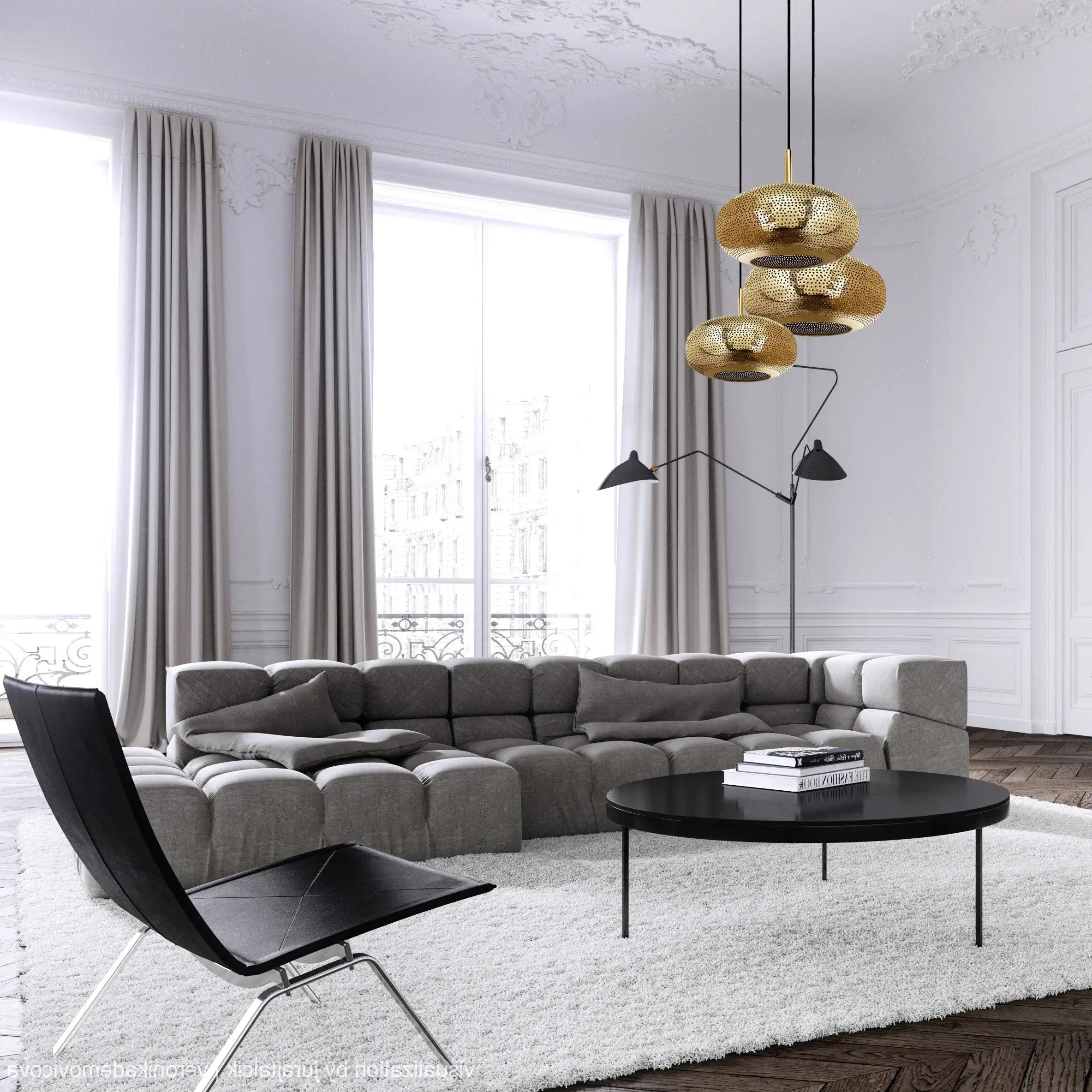 Dounia Home Chandelier in Polished Brass, Globe Size: 11", 14", 14" Model: Lila 