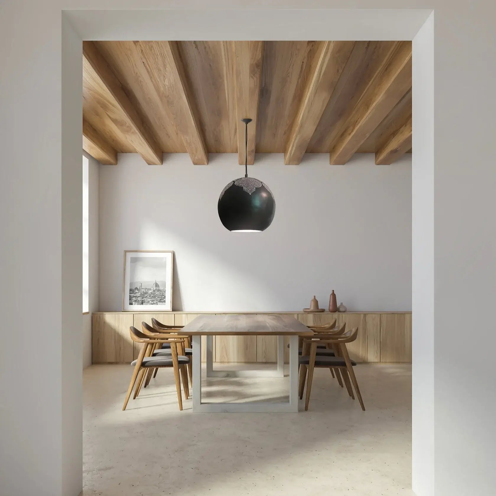 Dounia Home Najma Pendant Light  |  Matte Gun Metal | Shade Size: 20"