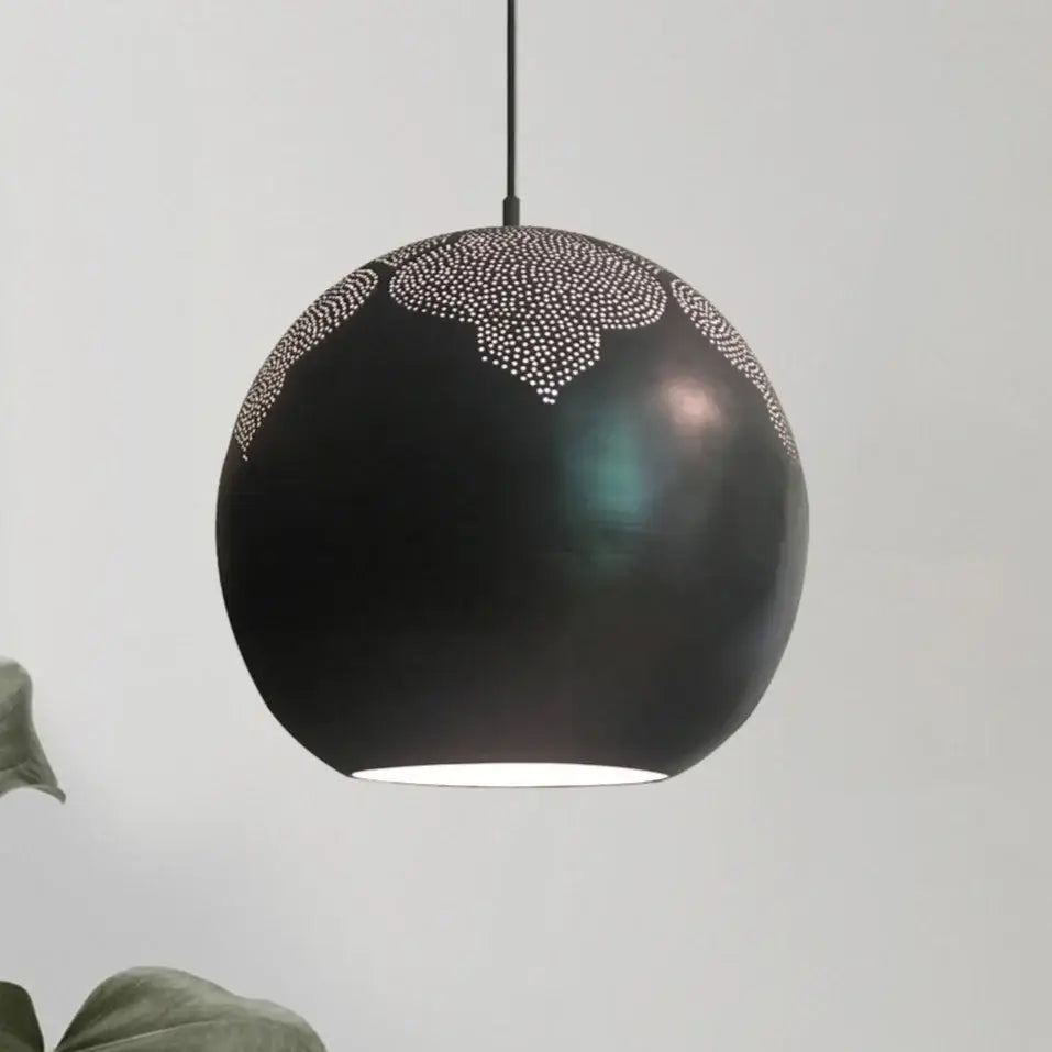 Dounia home Globe Pendant light in Matt gun metal made of Metal, Model: Najma trellis