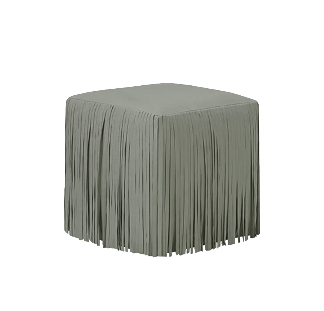 Ina Fringe Leather Ottoman - Laurel