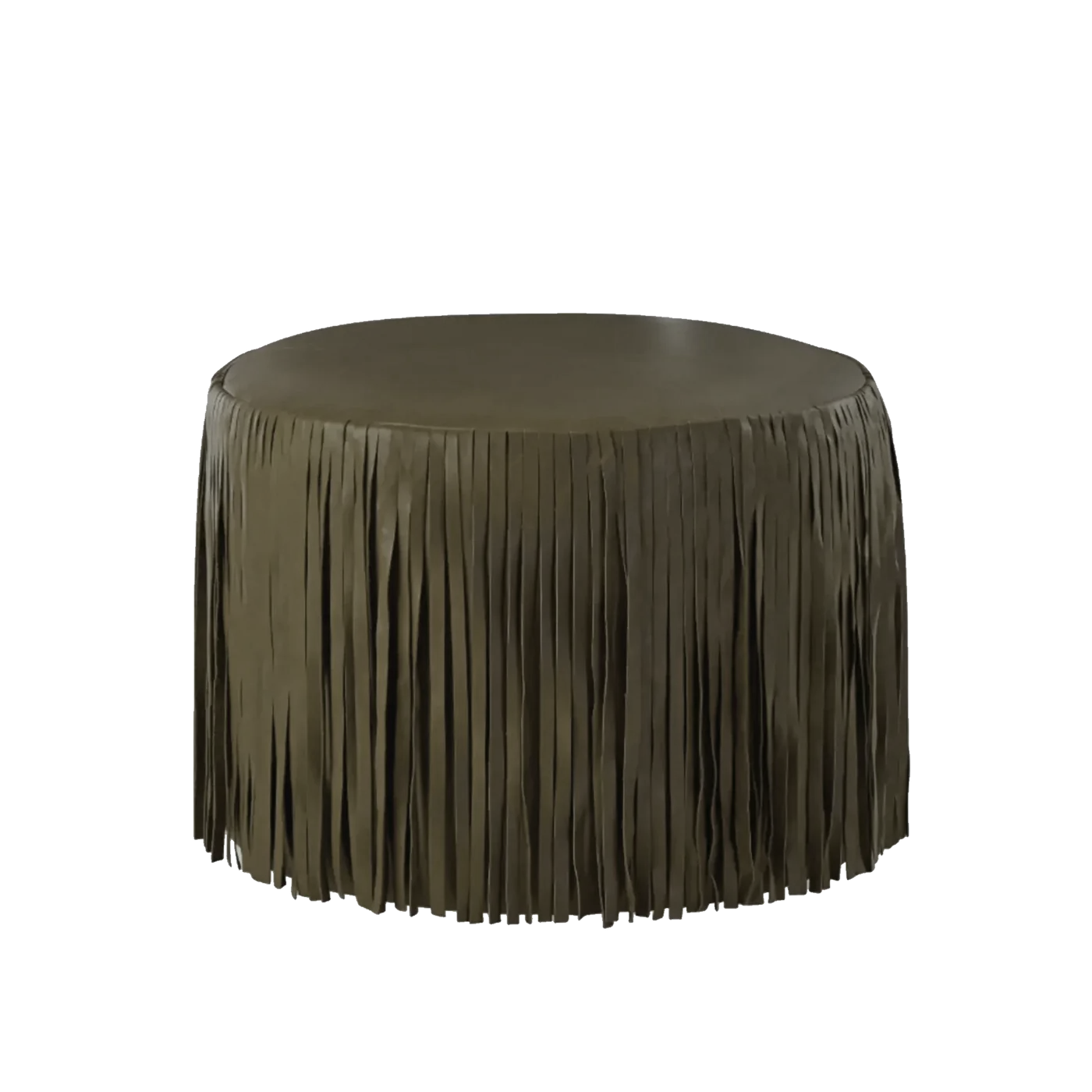Kora Fringe Leather Ottoman - Olive