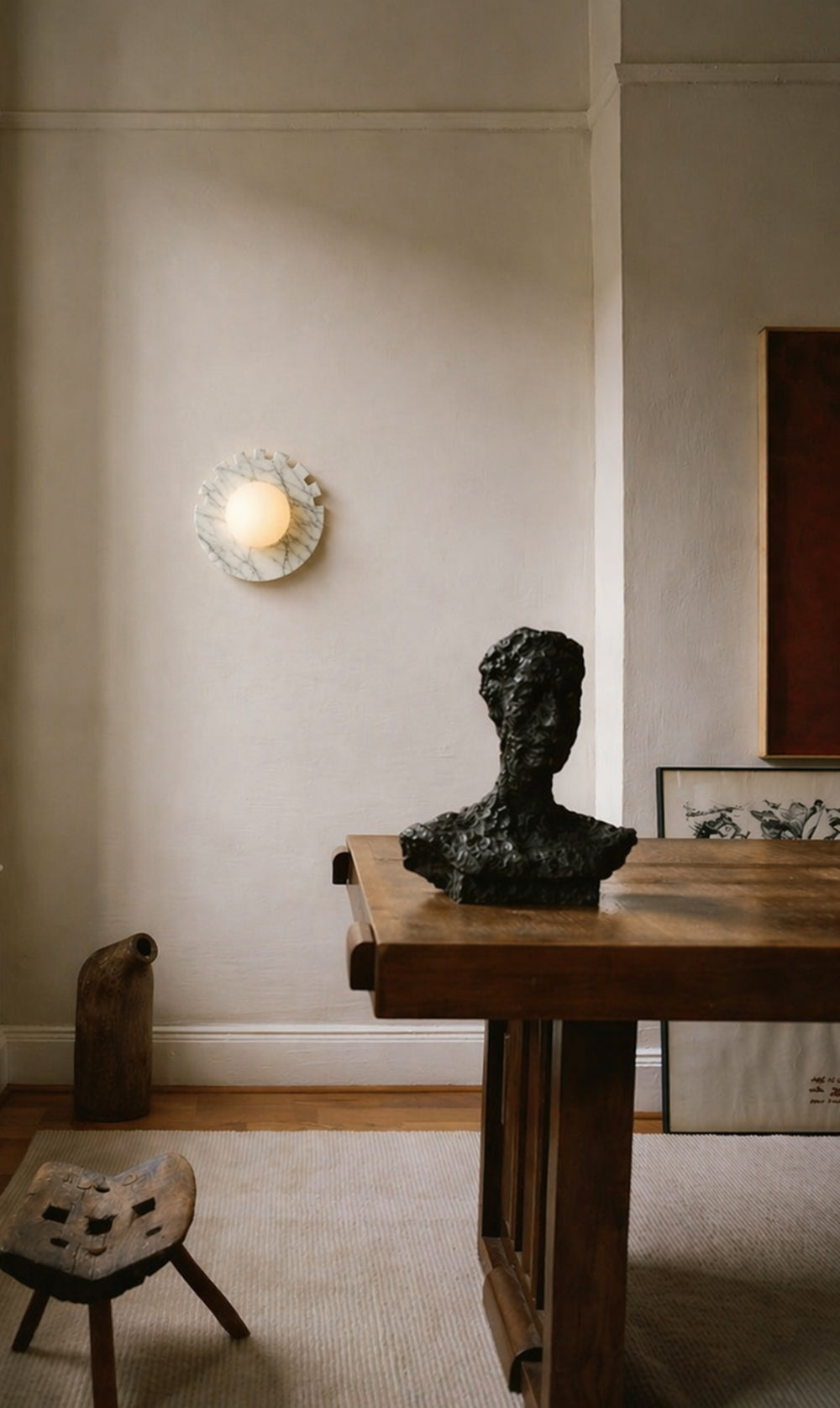 Checkered Disc Wall Sconce - White Marble