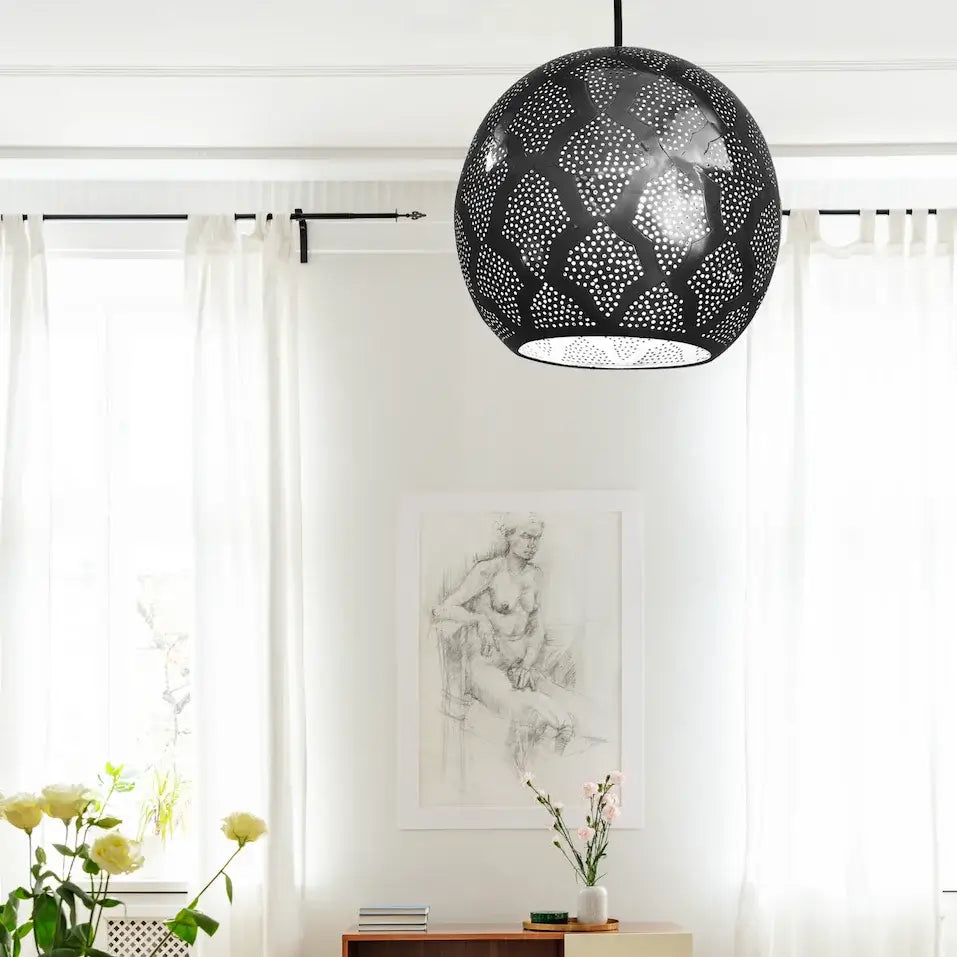 Dounia home Pendant light in black  made of Metal, Model: Warda