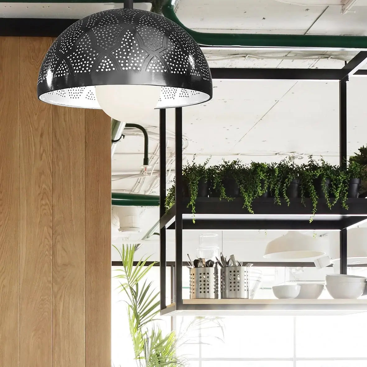 Dounia home Pendant light in black  made of Metal, used as a kitchen lighting, Model: Zana Dome