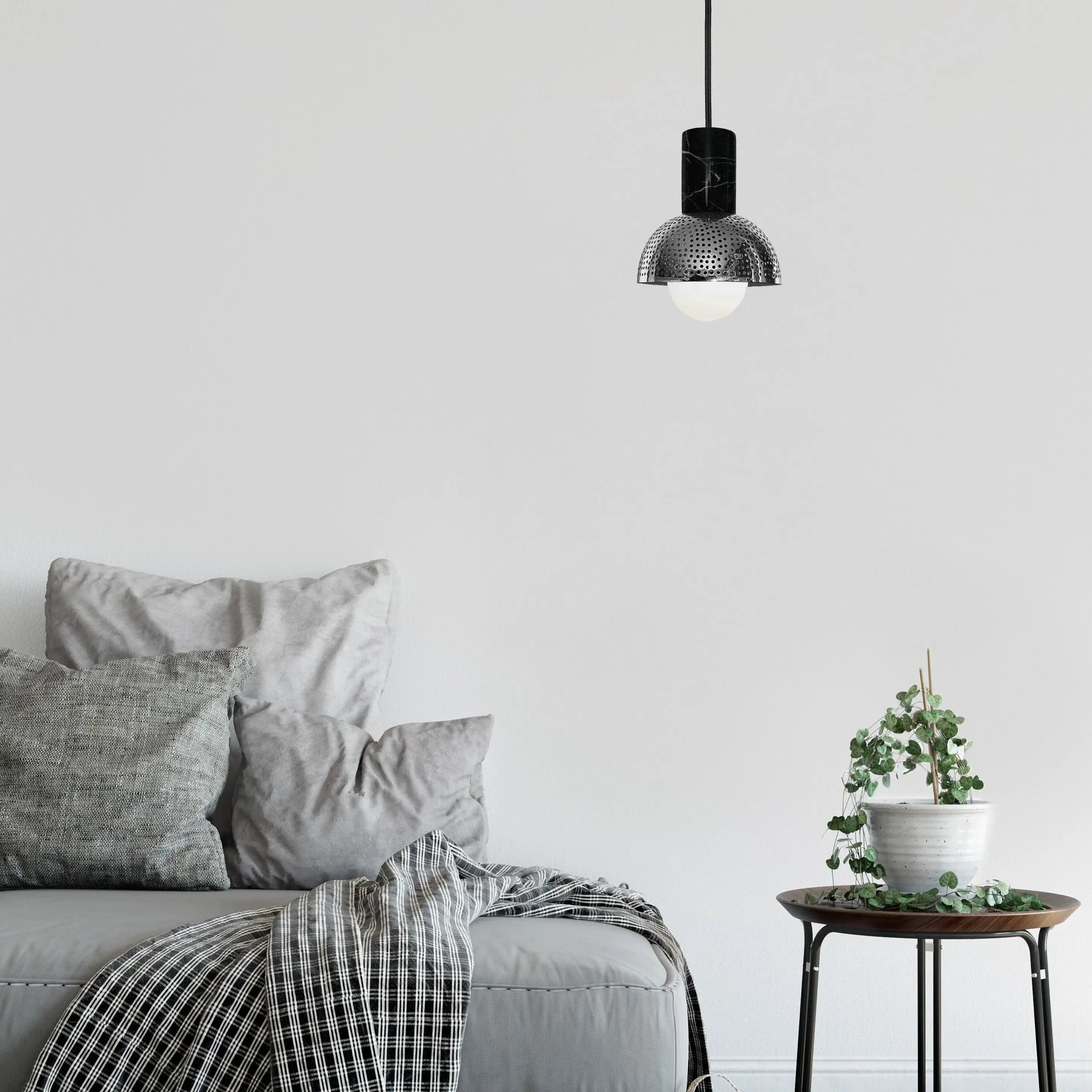 Dounia home Pendant light in  nickel silver made of Metal, used as a living room lighting, Model: maria marble dome
