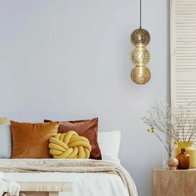 Dounia home Pendant light in Polished brass  made of Metal,  used as a bedroom lighting,  Model: Riad
