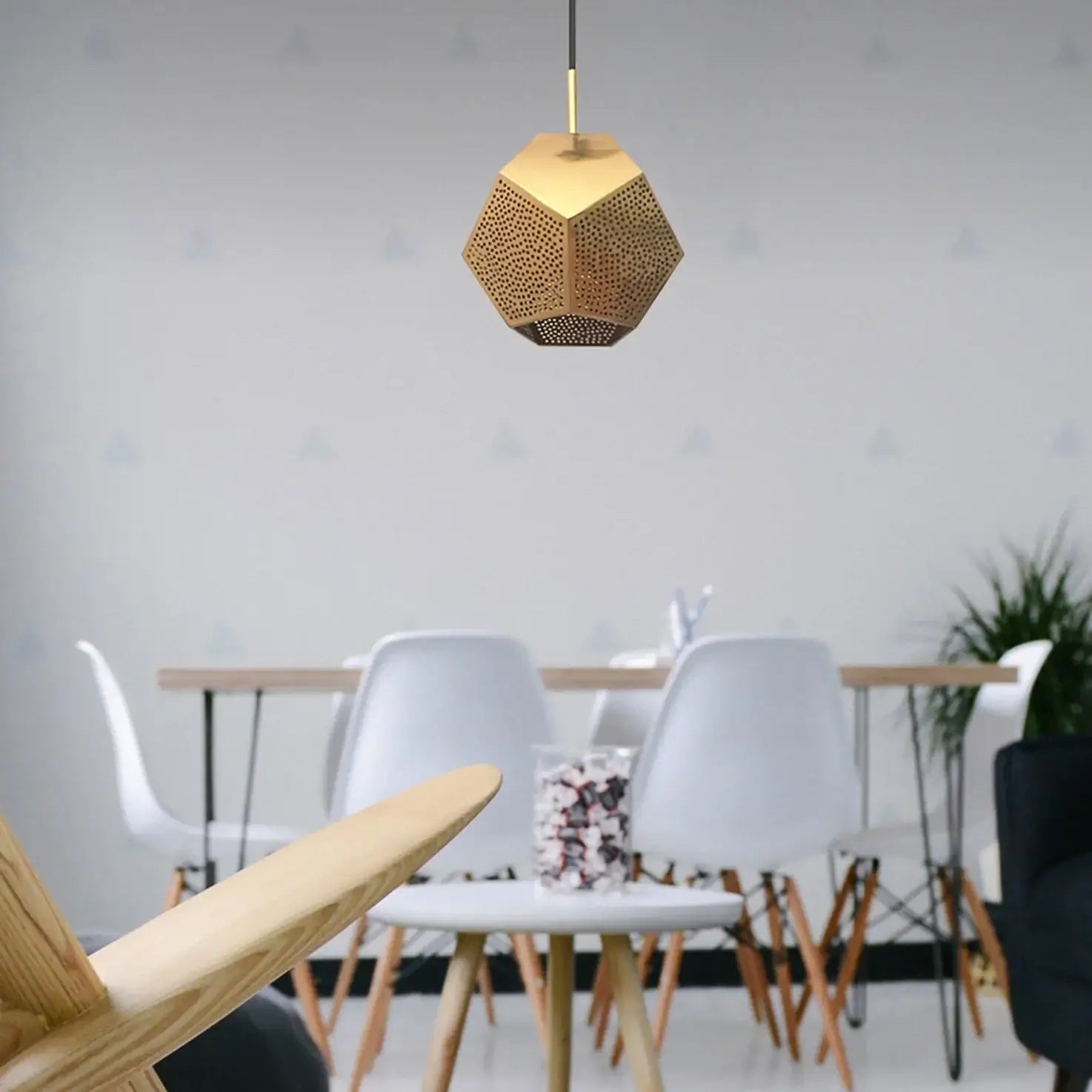 Dounia home Pendant light in Polished brass made of METAL, used as a dining room lighting, Model: Ula