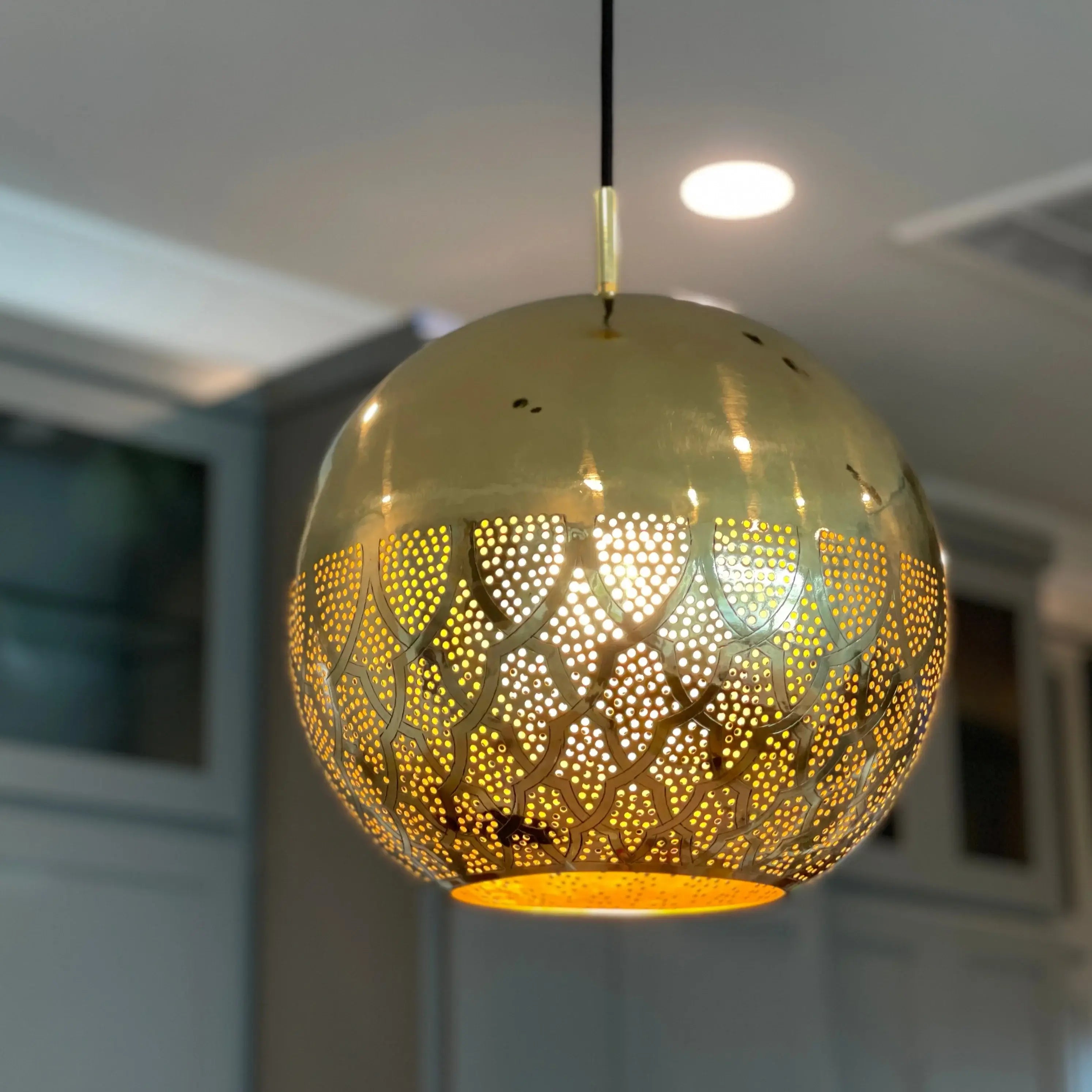 Dounia home Pendant light in Polished brass  made of Metal, Model: Nur reversed, Close Up View