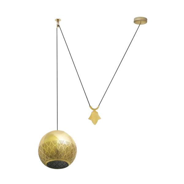 Paavo Tynell - Midcentury Brass Adjustable Counterweight Pulley Pendant by  Paavo Tynell, 1950