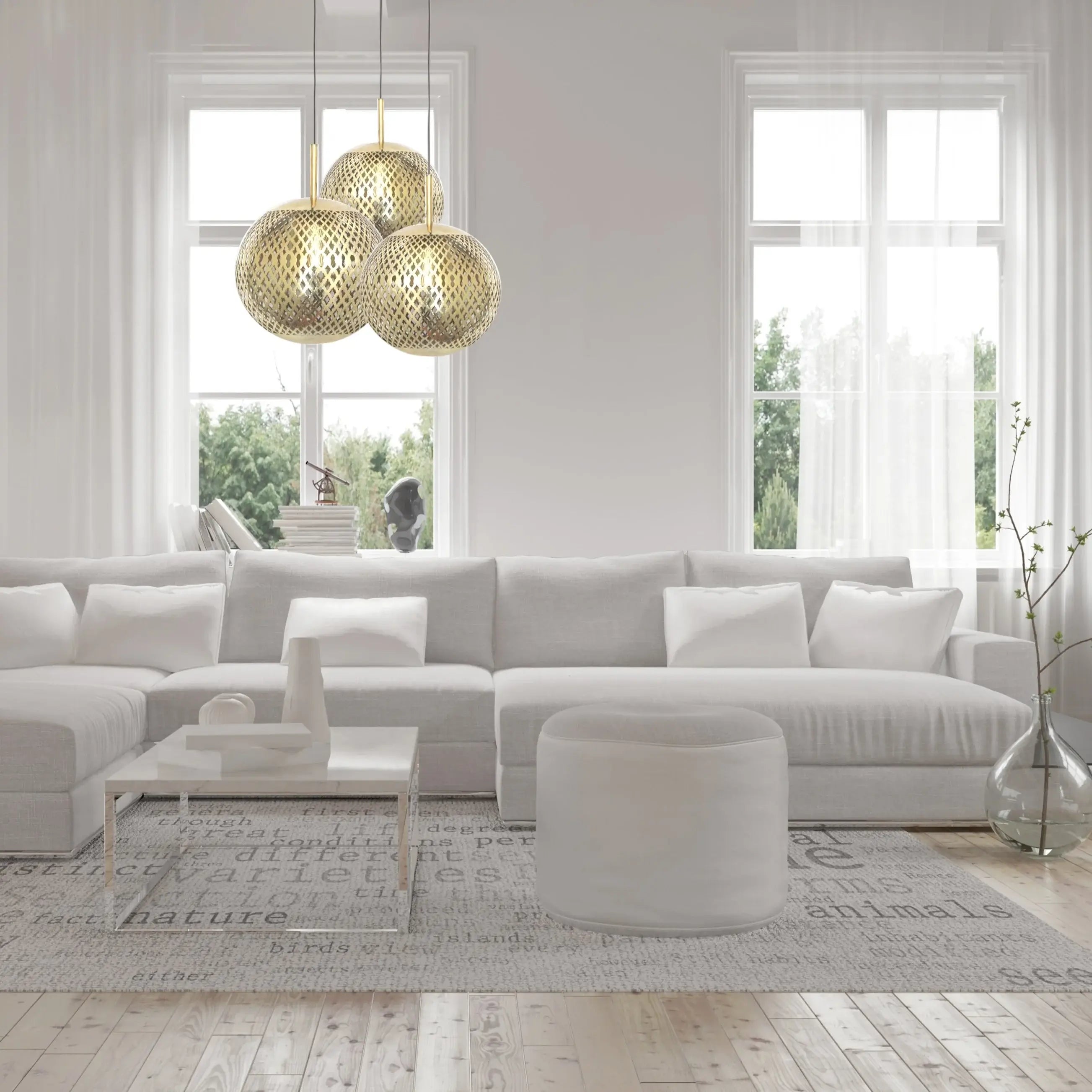 Dounia Home Pendant Light  | Polished Brass  |  Shade Sizes 10" , 12", 10"