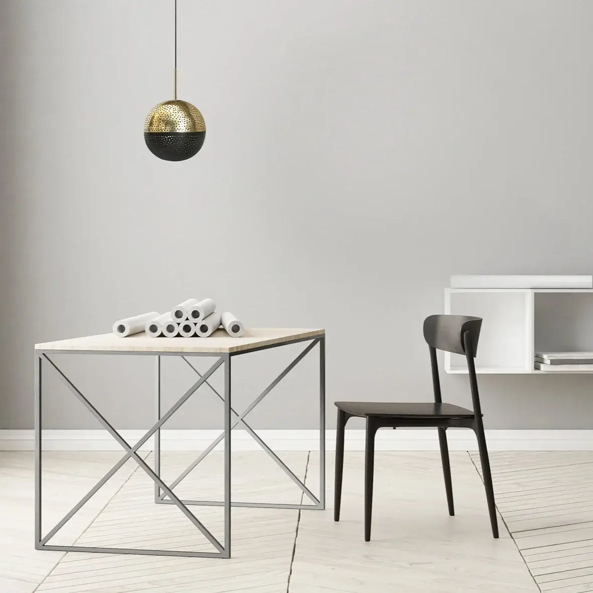 Dounia Home Kora Pendant Light | Polished Brass & Gun Metal  | Shade Size: 8"