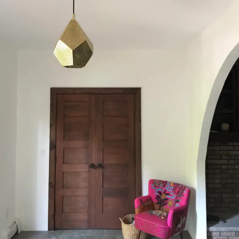 Dounia home Pendant light in polished brass  made of metal,  used as an entryway lighting, Model: Almas