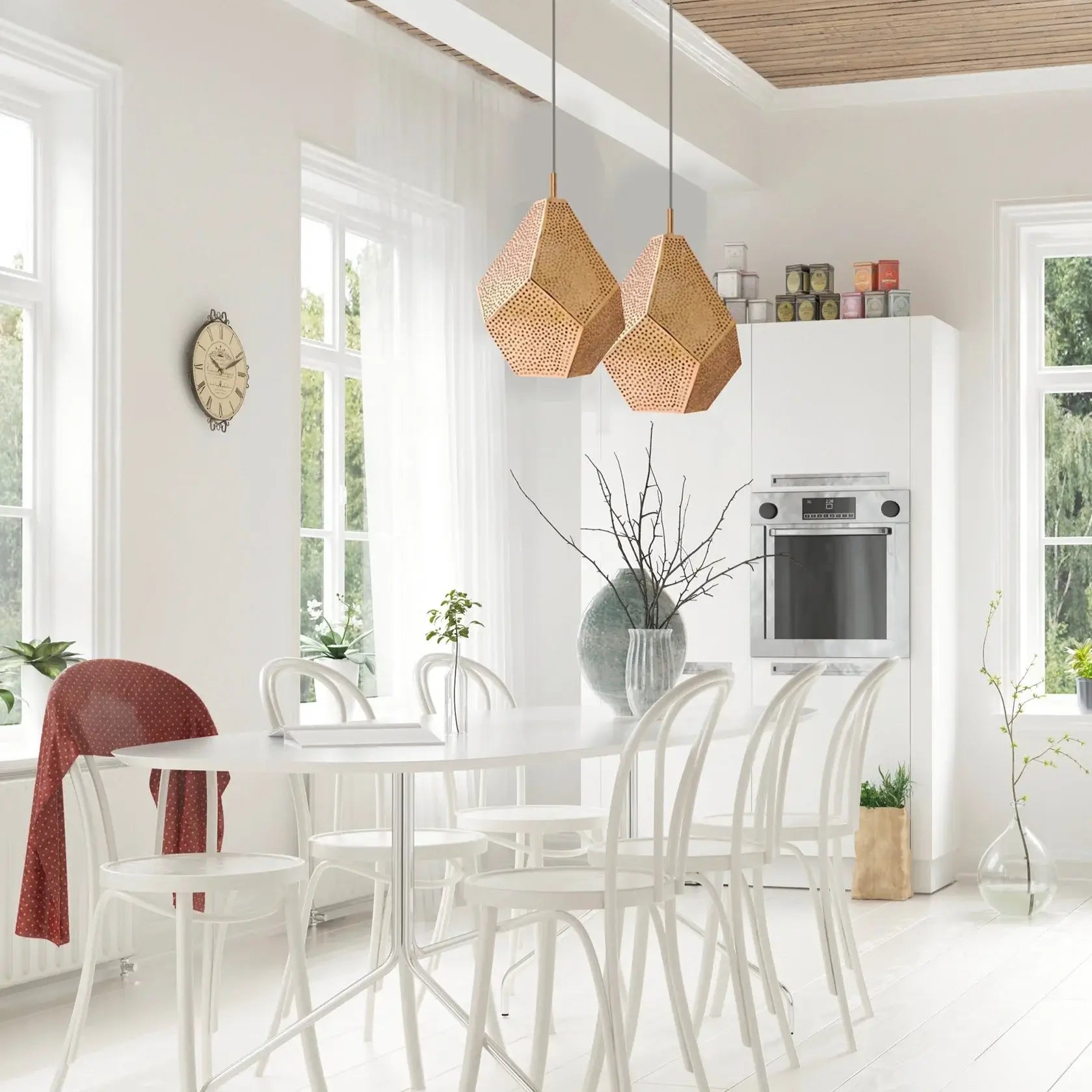 Dounia home Pendant light in Polished Copper made of metal, used as a dining room lighting, Model: Almas