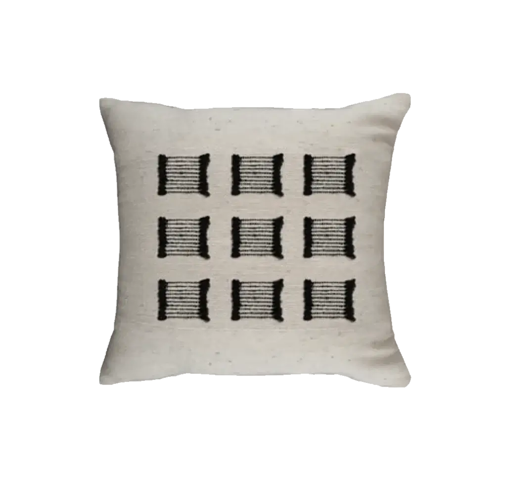 Dounia home Pillow in Ivory and black made of Wool and vegan leather, Model: Lila