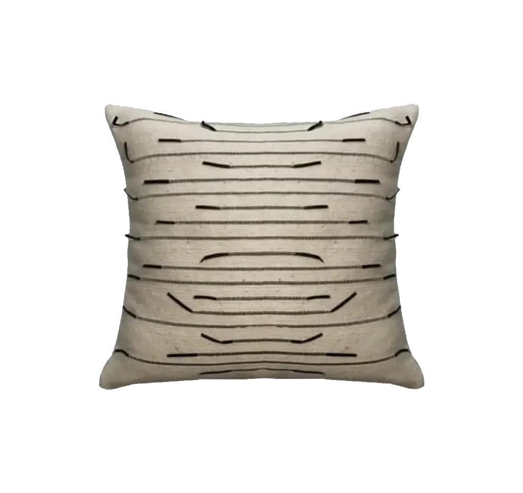 Dounia home pillow in Ivory and black made of Wool and vegan leather, Model: Luna