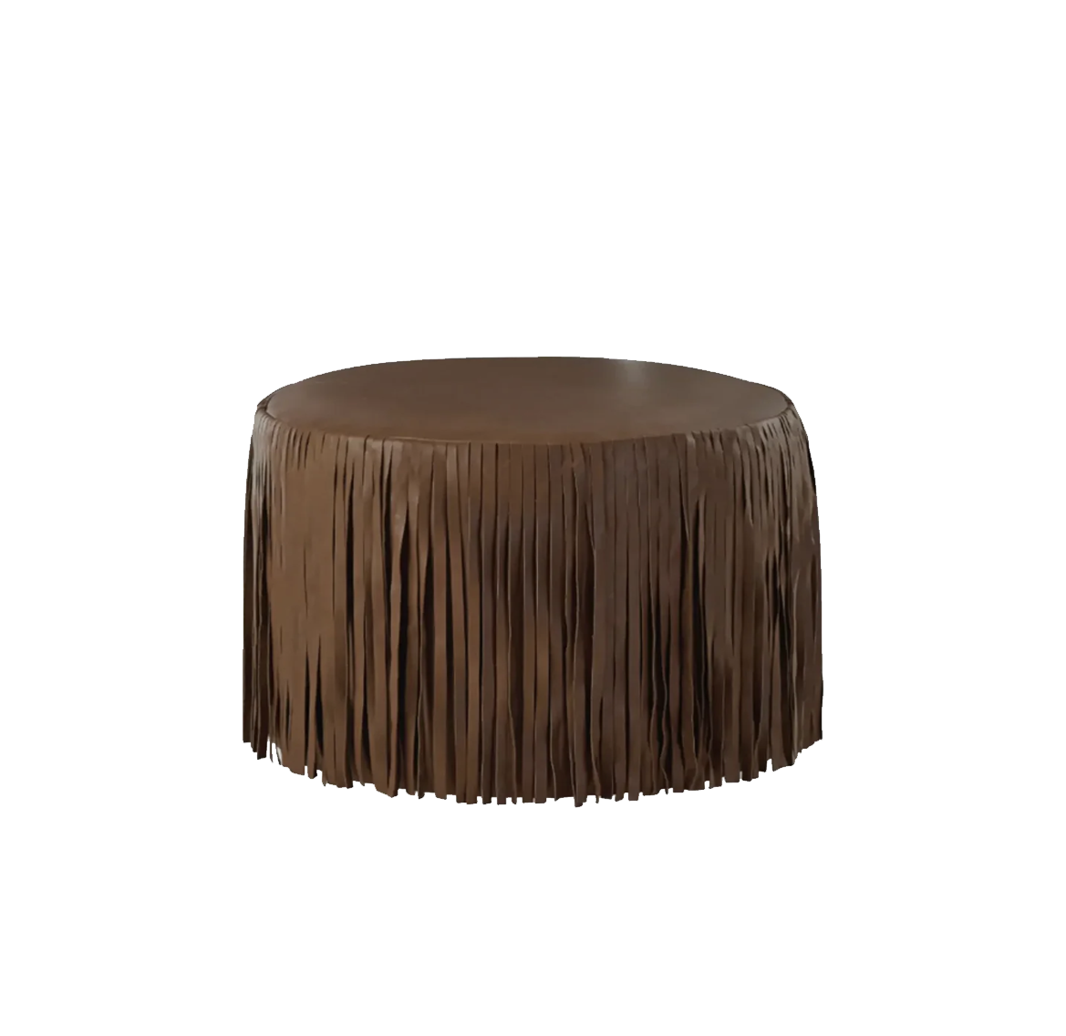 Kora Fringe Leather Ottoman - Black