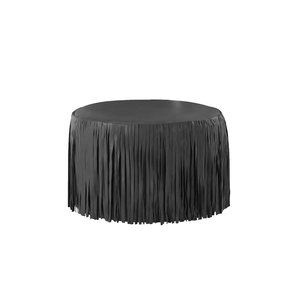 Kora Fringe Leather Ottoman - Black