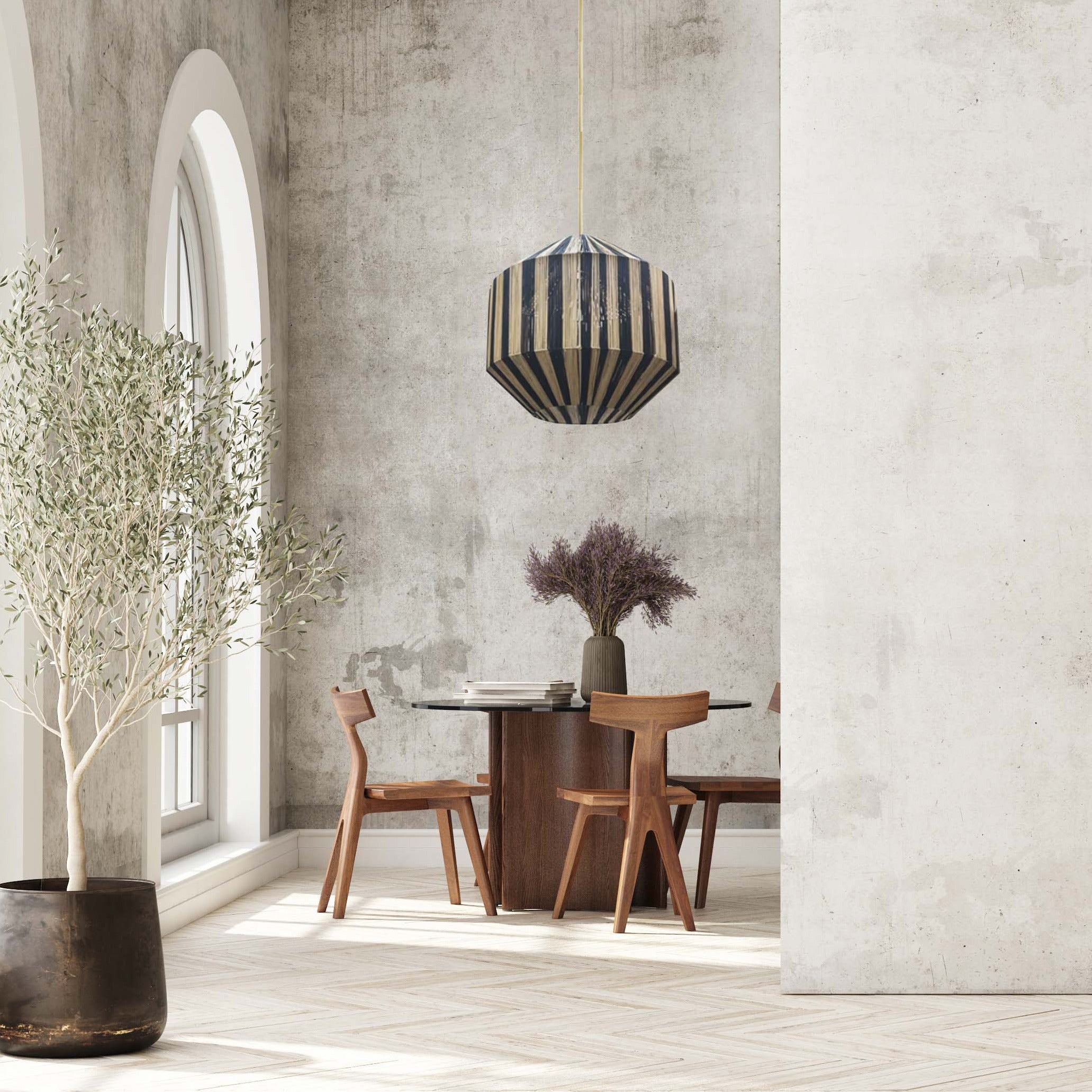 Dounia Home Iza Raffia Pendant Light | Natural and Black Raffia | Shade Size:30"