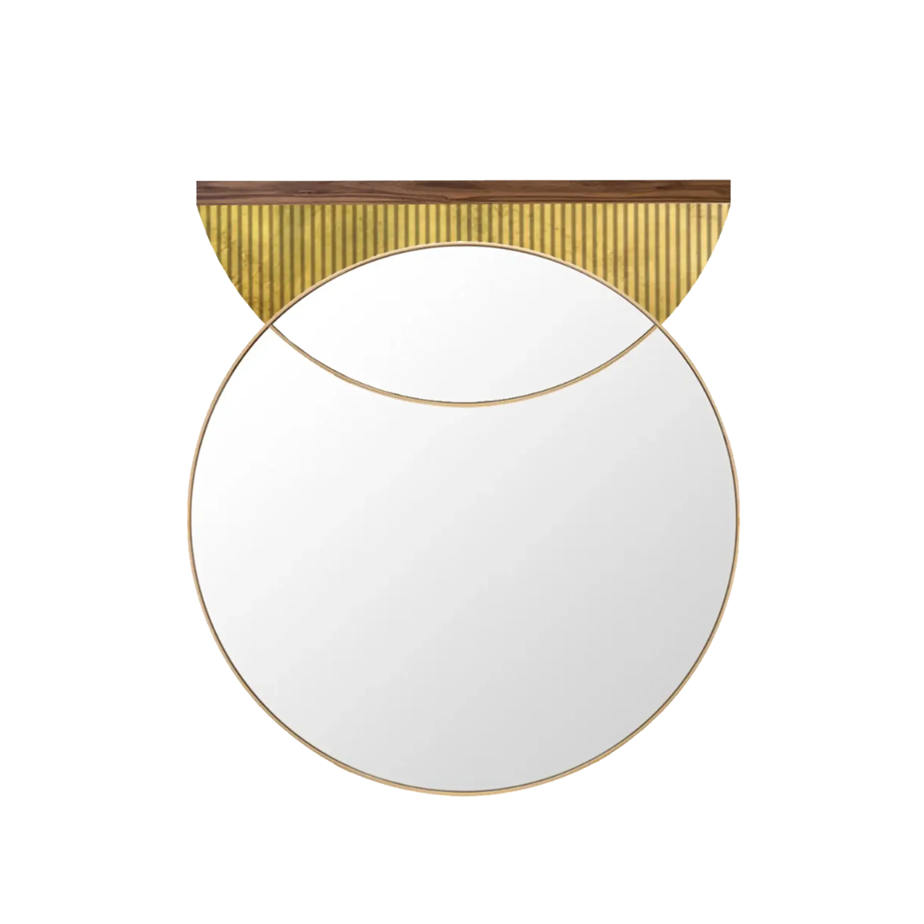Dounia home Round mirror in  made of Walnut / brass, Model: Kora